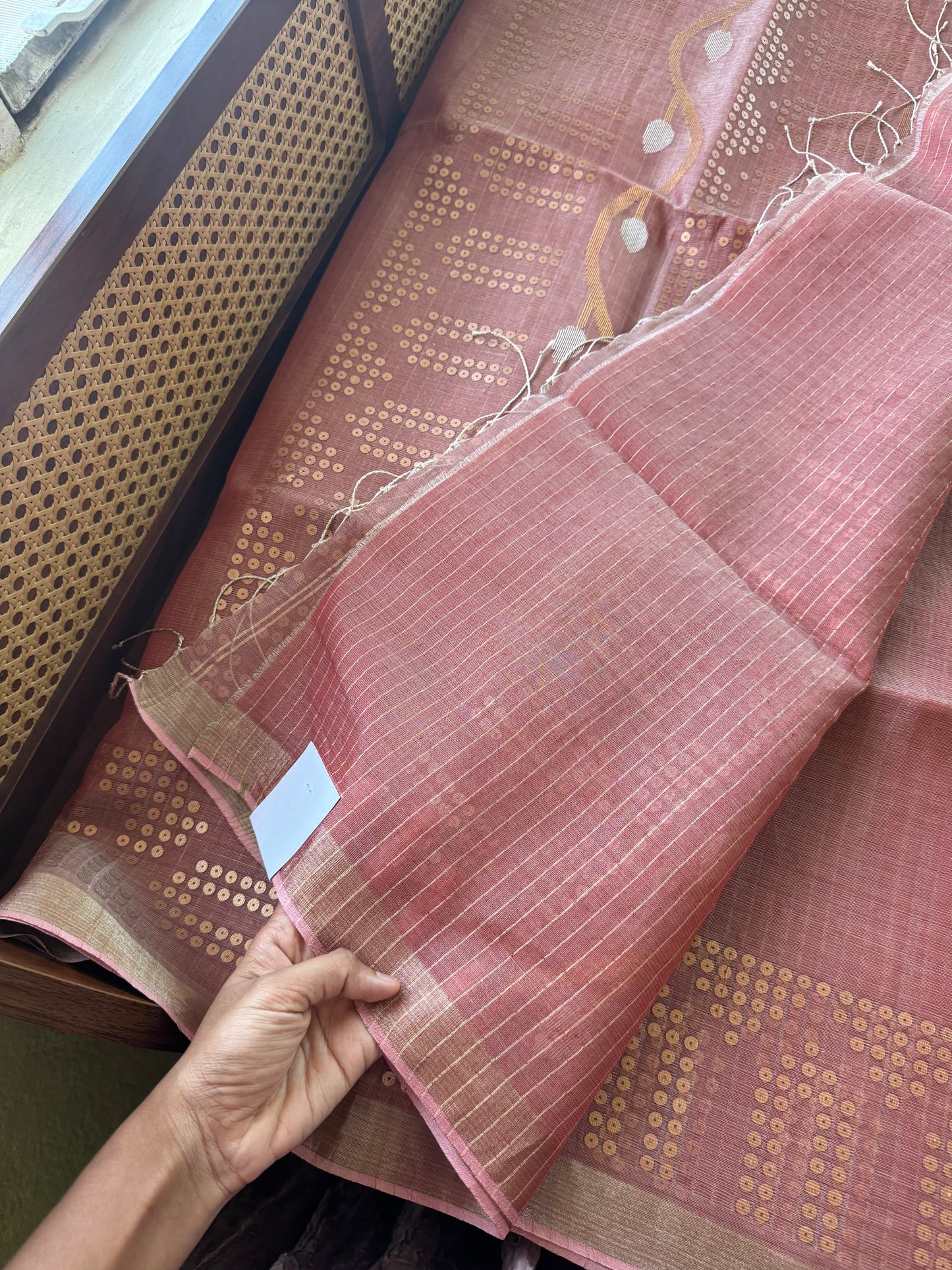 Pure Kora Jamdhani Saree - Pink