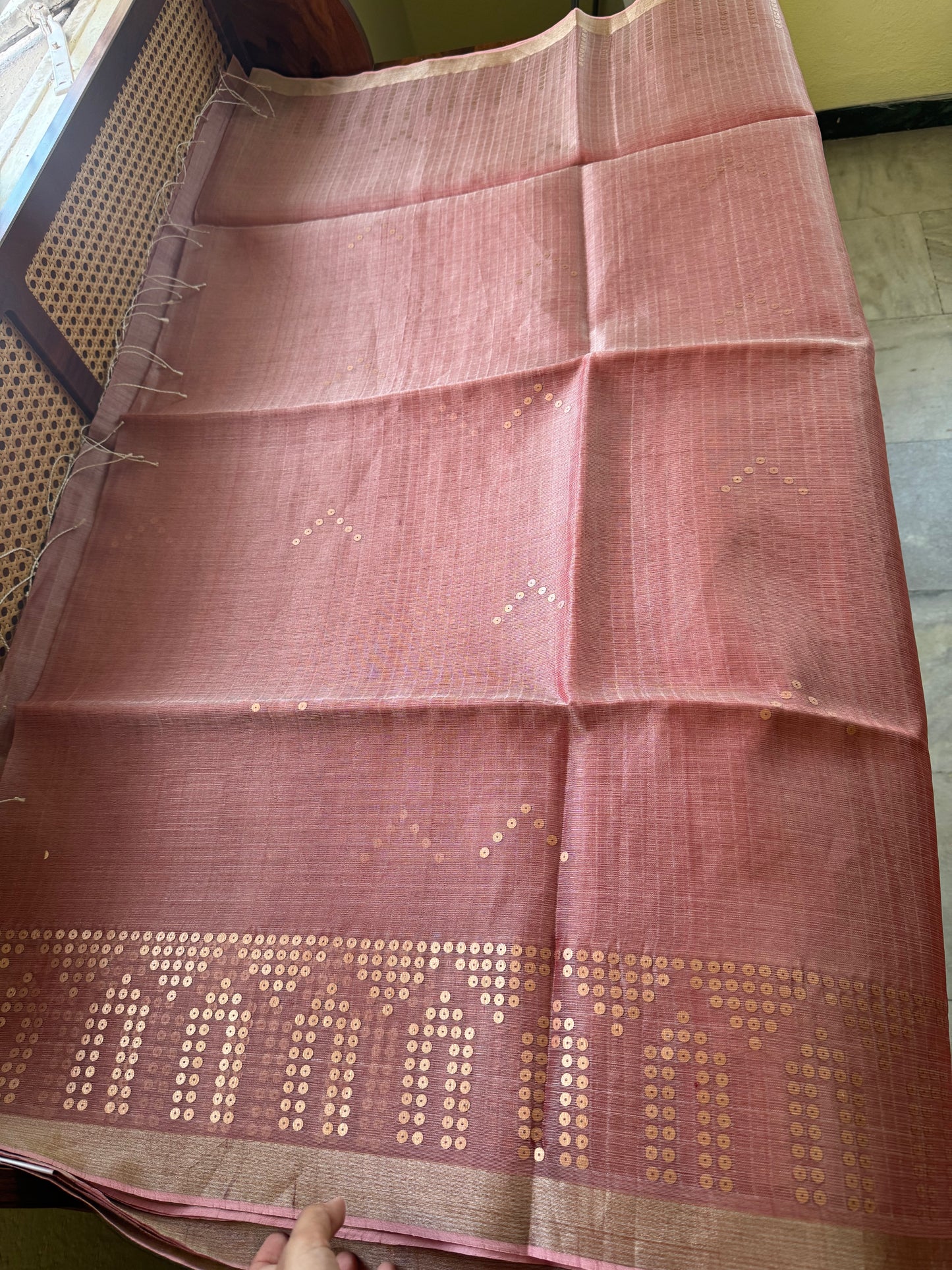 Pure Kora Jamdhani Saree - Pink