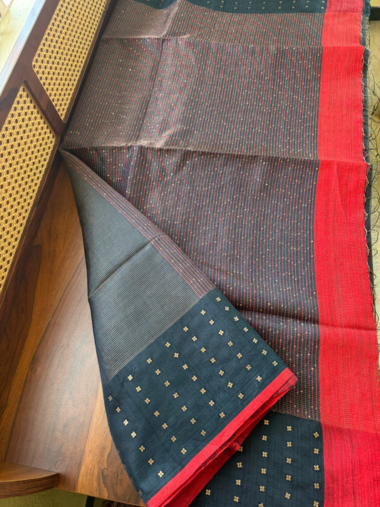Pure Kora Jamdhani Saree - Blue