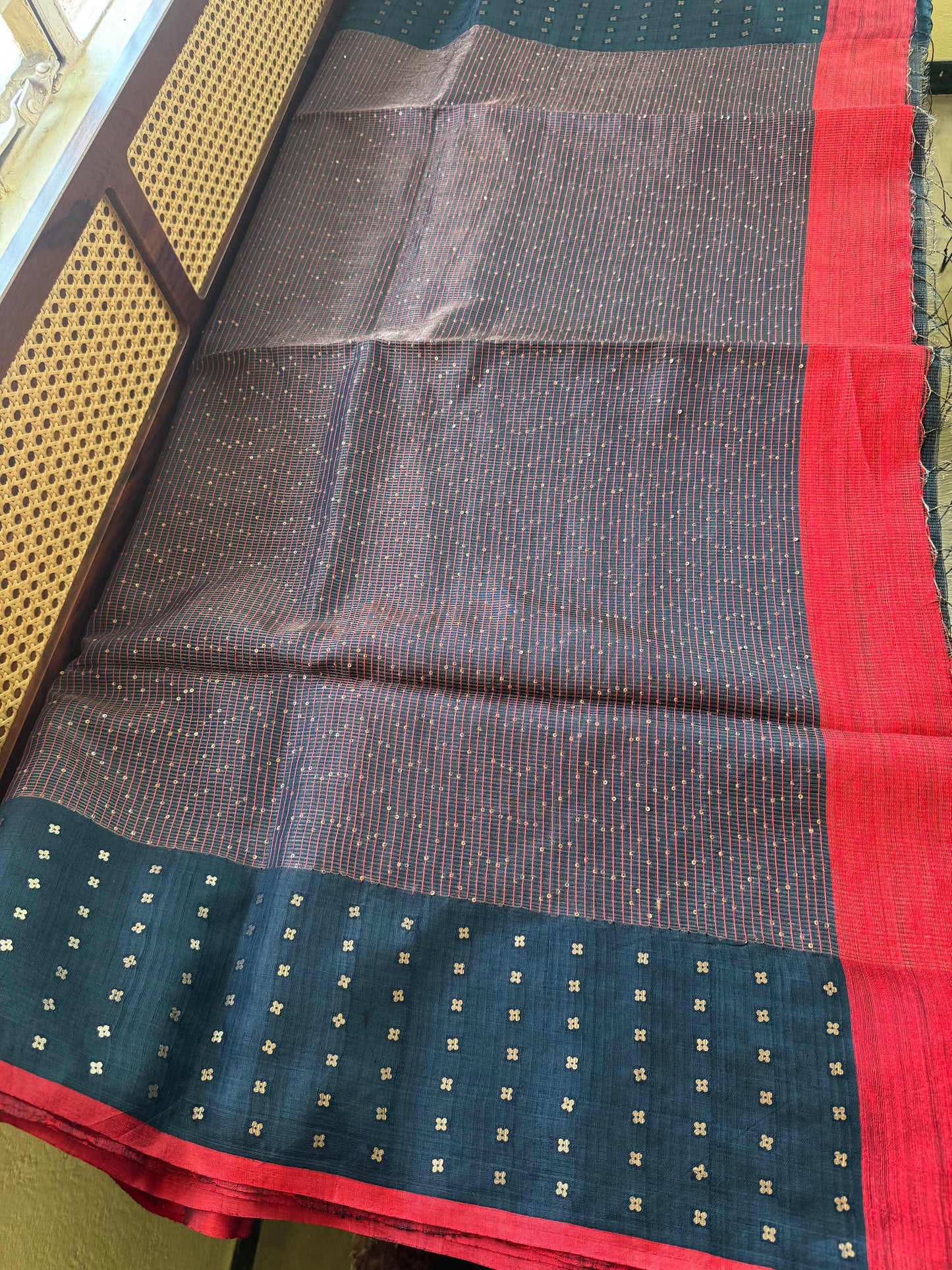 Pure Kora Jamdhani Saree - Blue