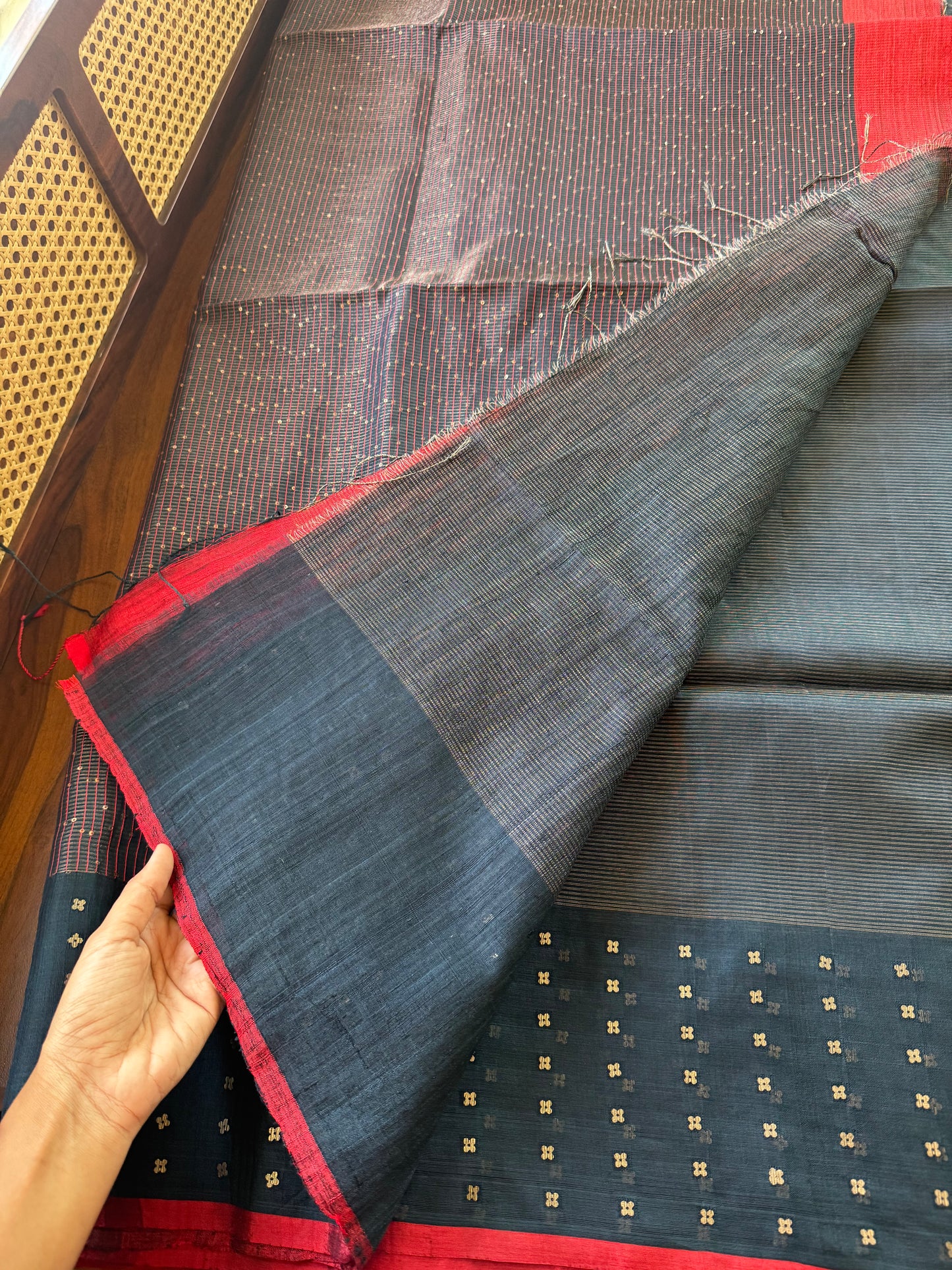 Pure Kora Jamdhani Saree - Blue