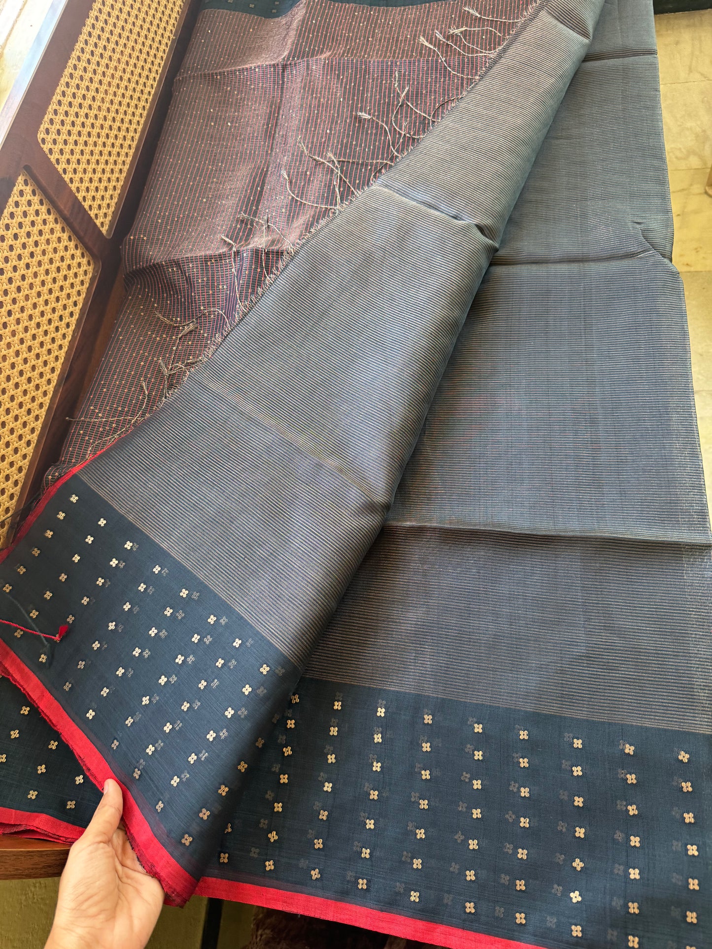 Pure Kora Jamdhani Saree - Blue