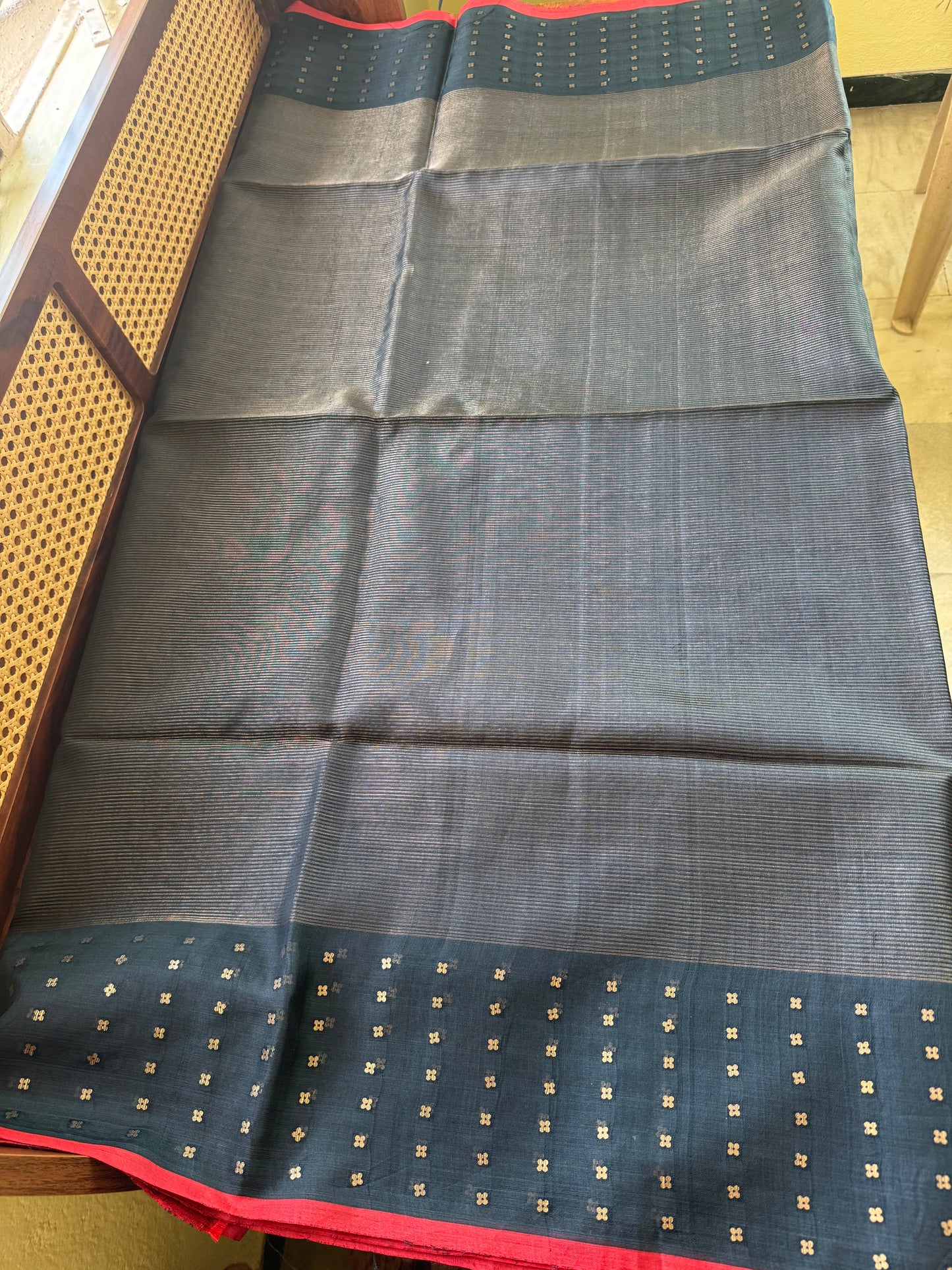 Pure Kora Jamdhani Saree - Blue