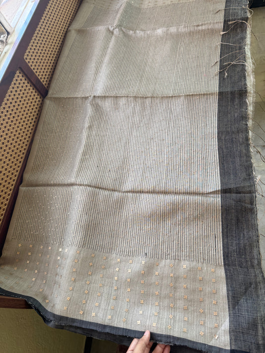 Pure Kora Jamdhani Saree - Grey