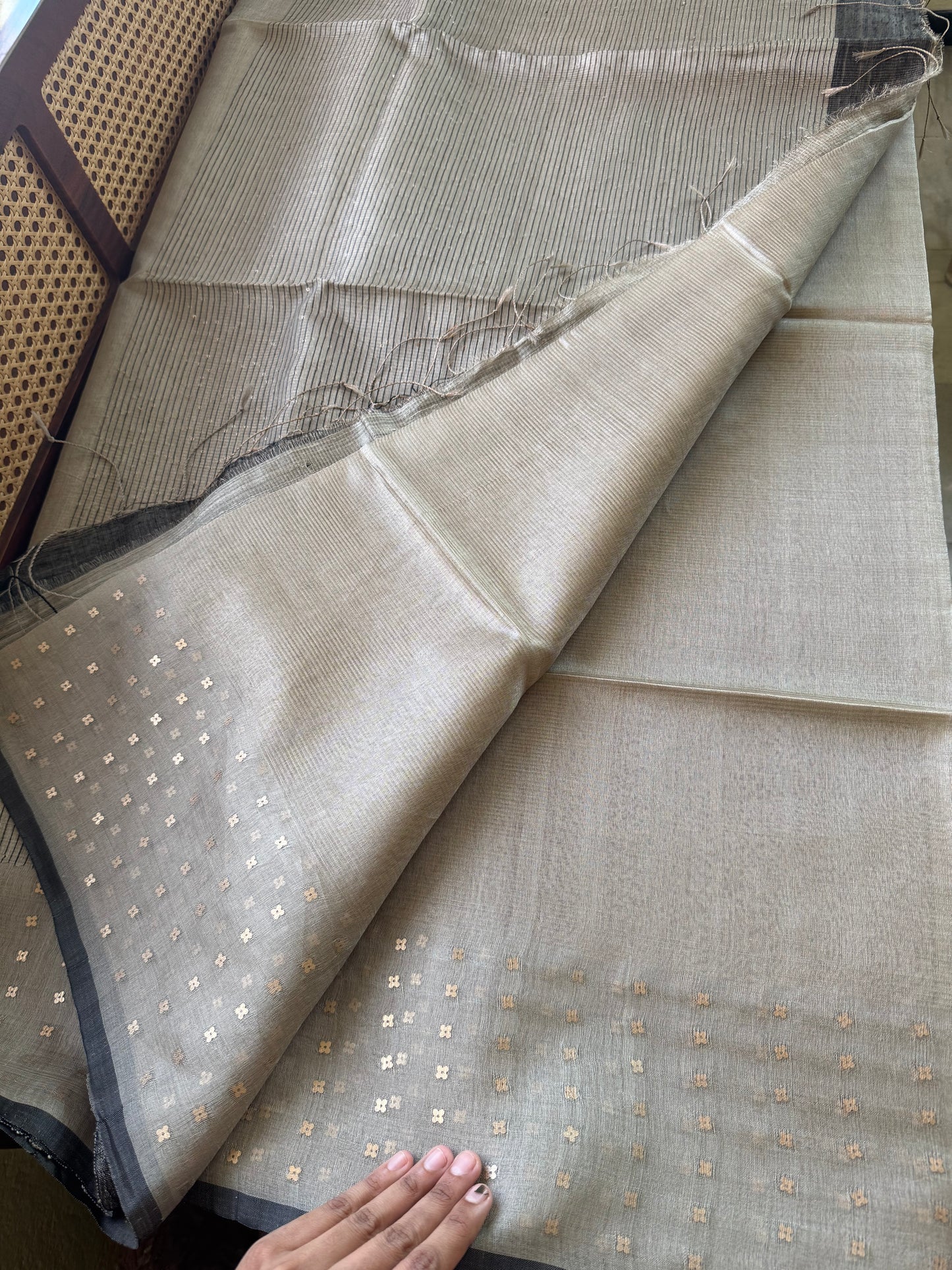 Pure Kora Jamdhani Saree - Grey