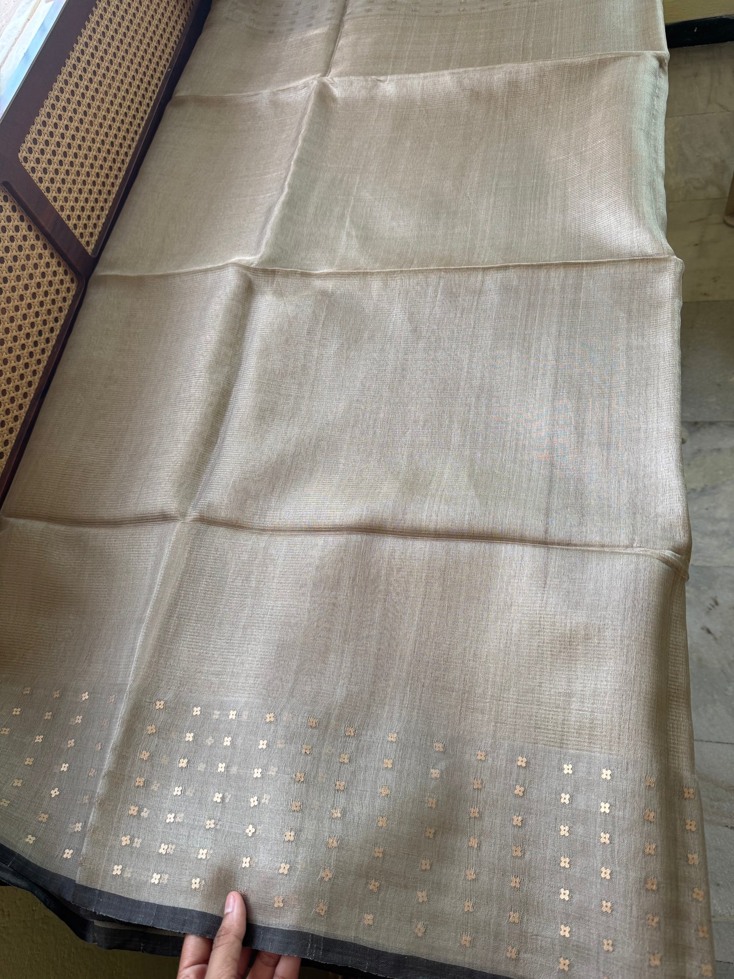 Pure Kora Jamdhani Saree - Grey
