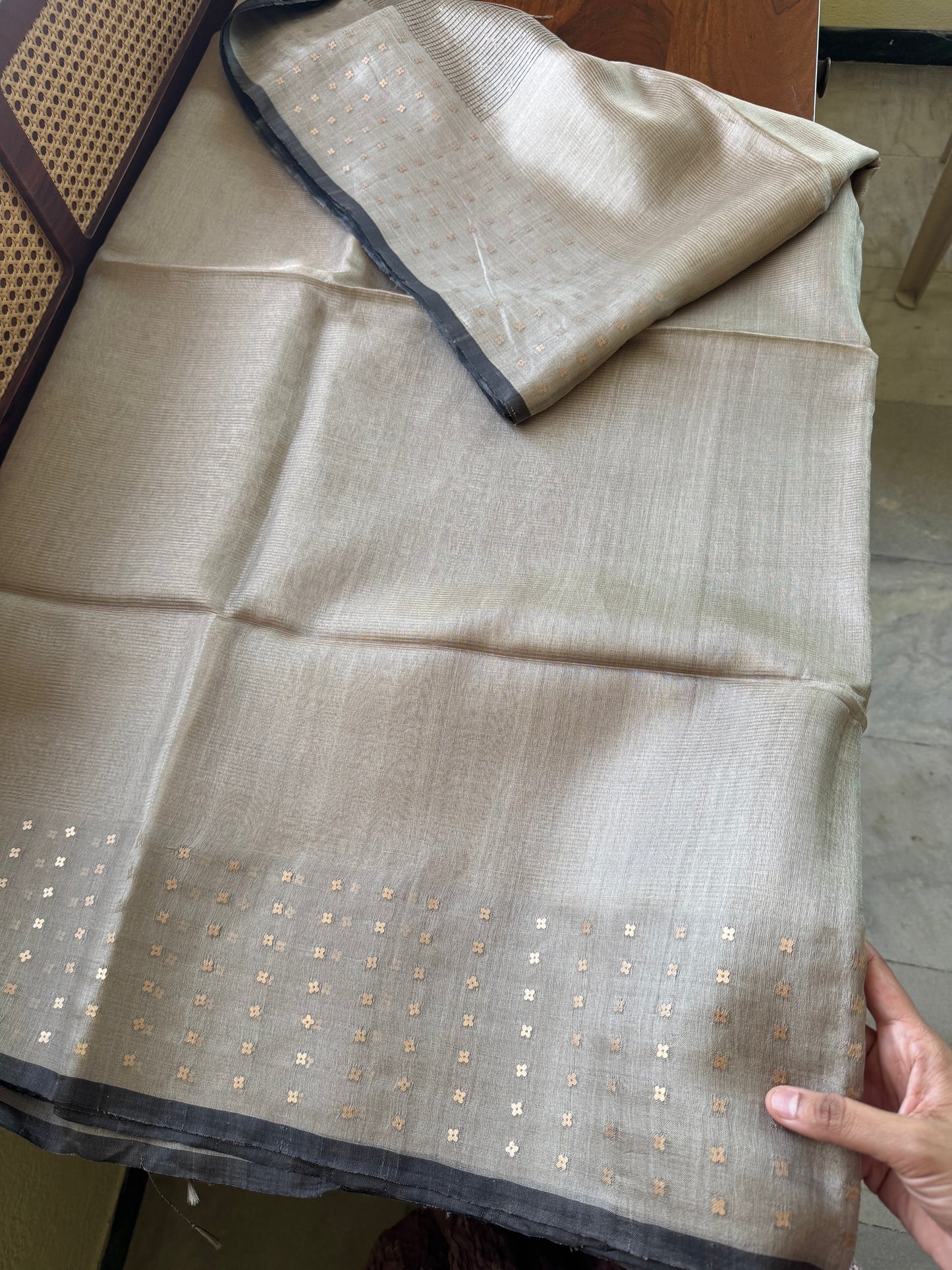 Pure Kora Jamdhani Saree - Grey