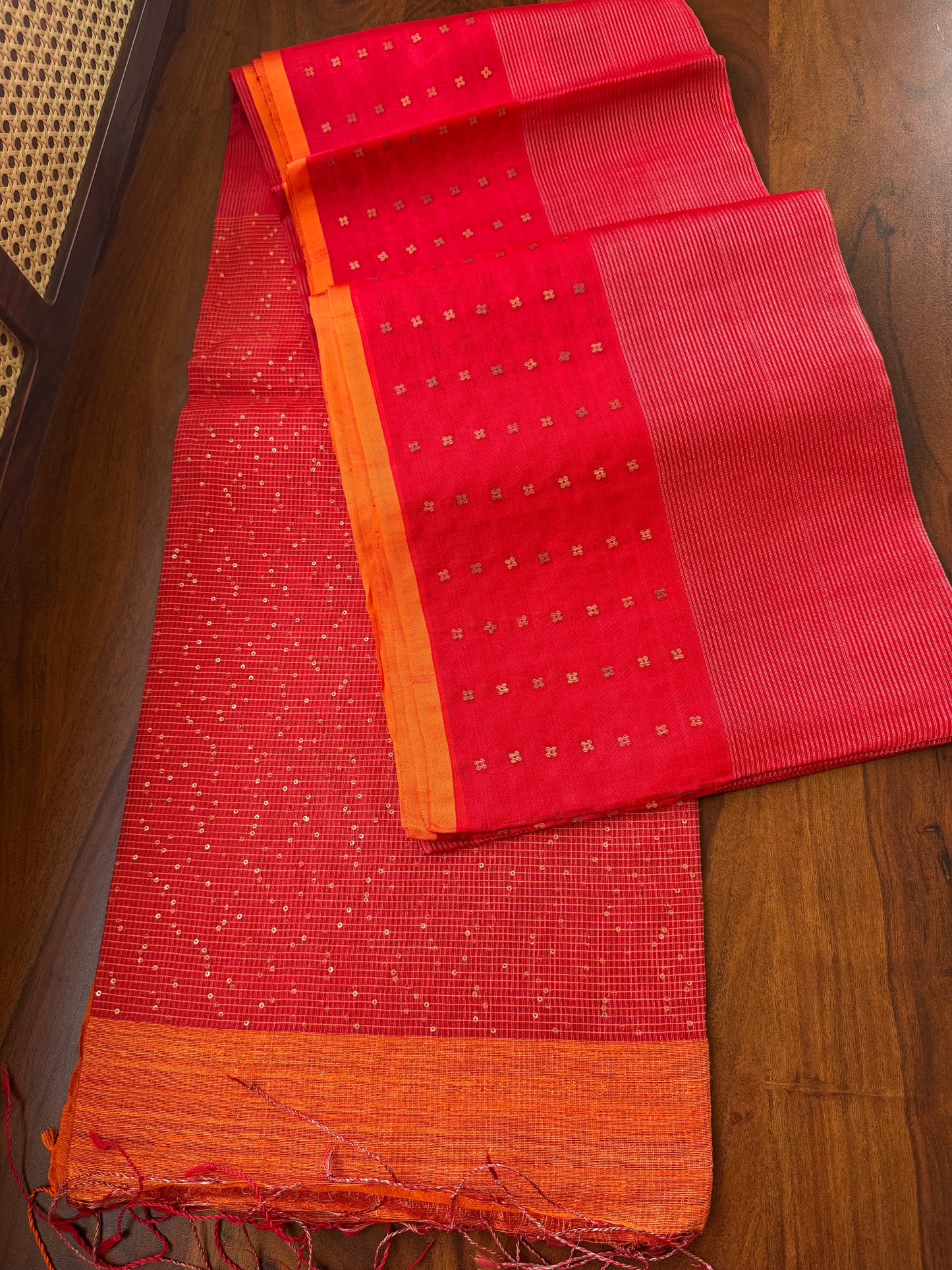 Pure Kora Jamdhani Saree - Red