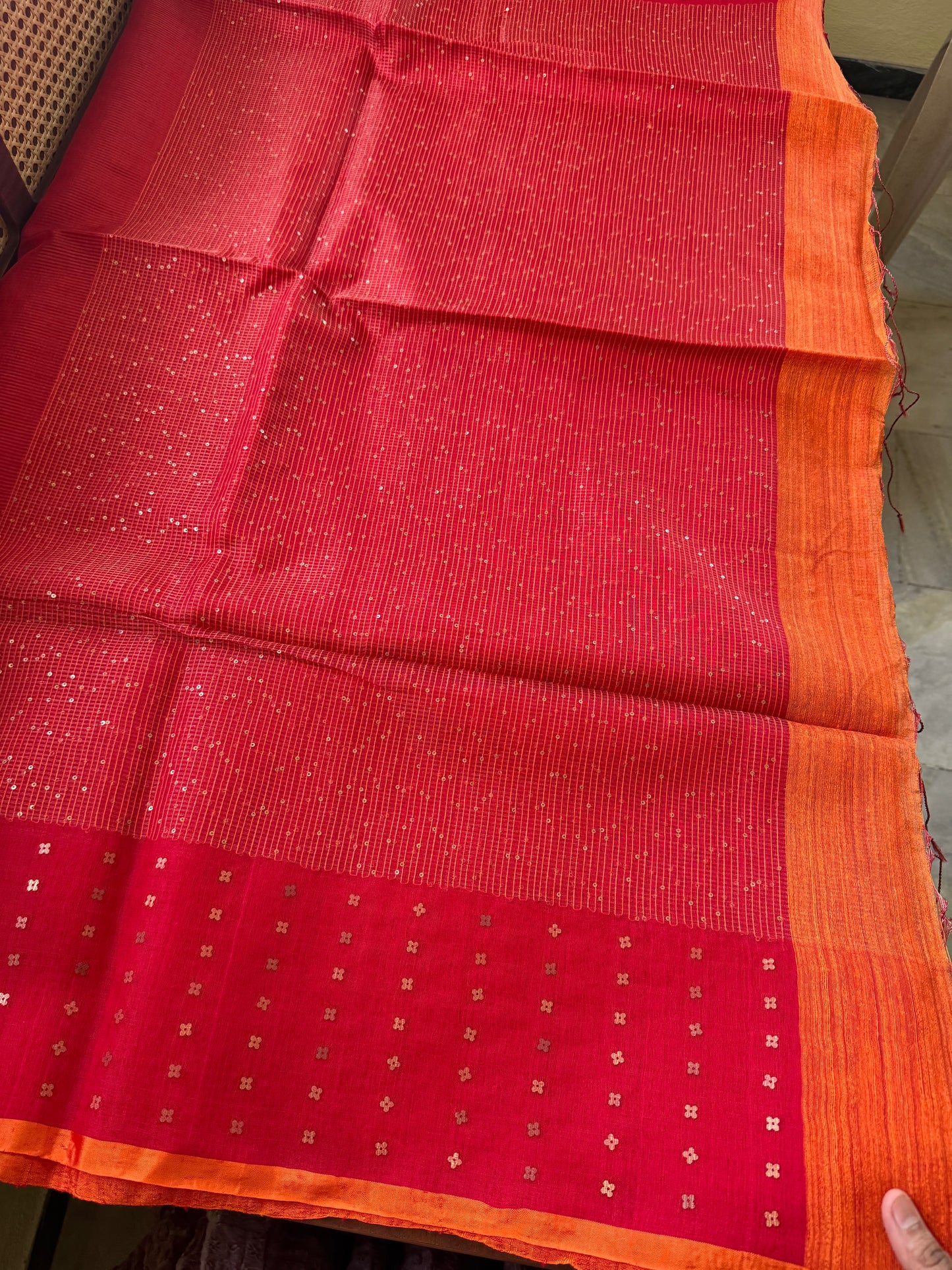 Pure Kora Jamdhani Saree - Red