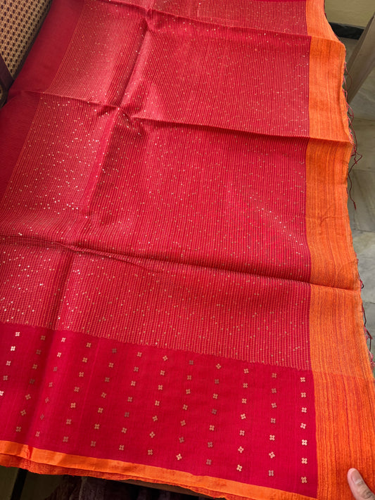 Pure Kora Jamdhani Saree - Red