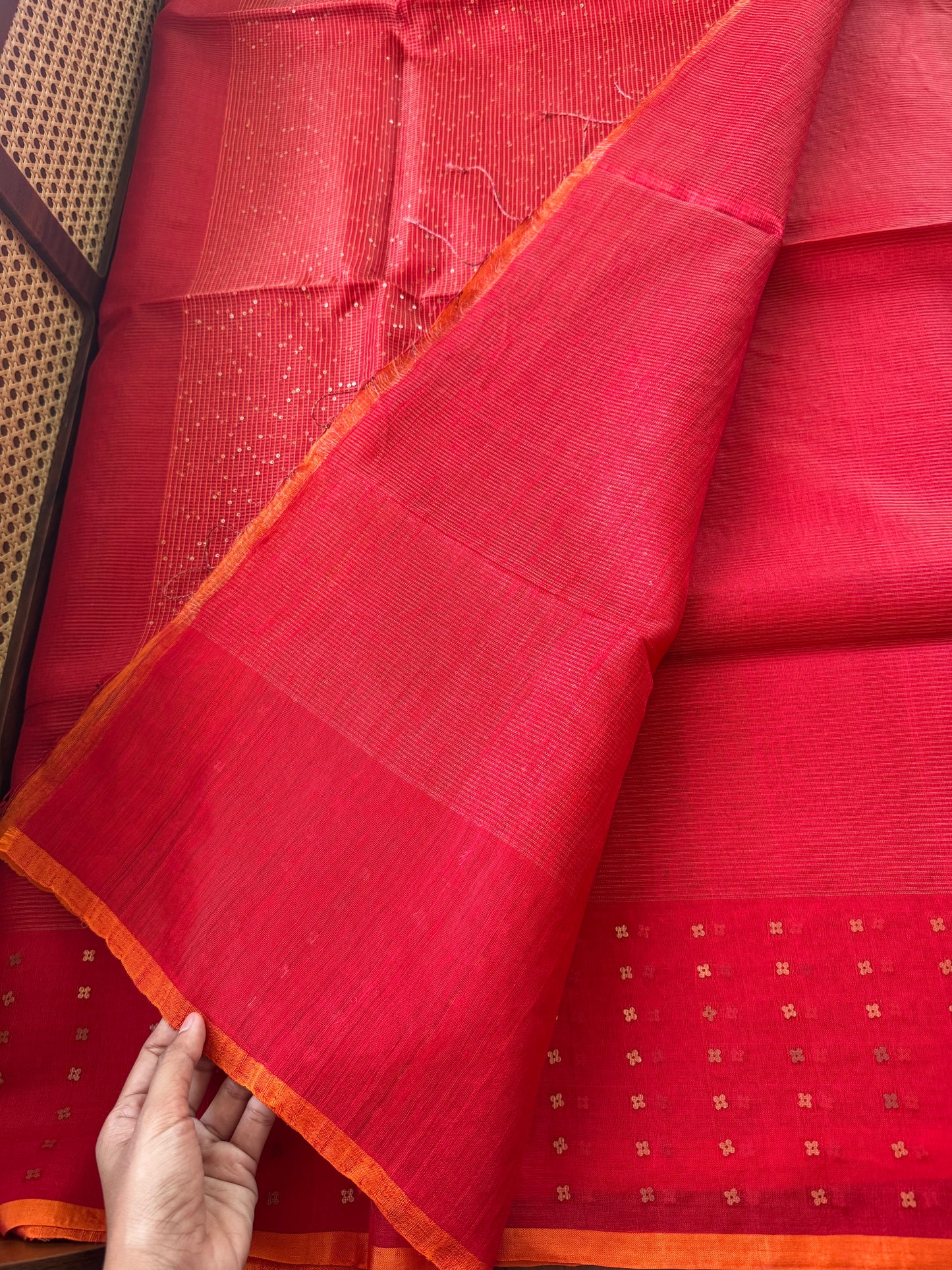 Pure Kora Jamdhani Saree - Red