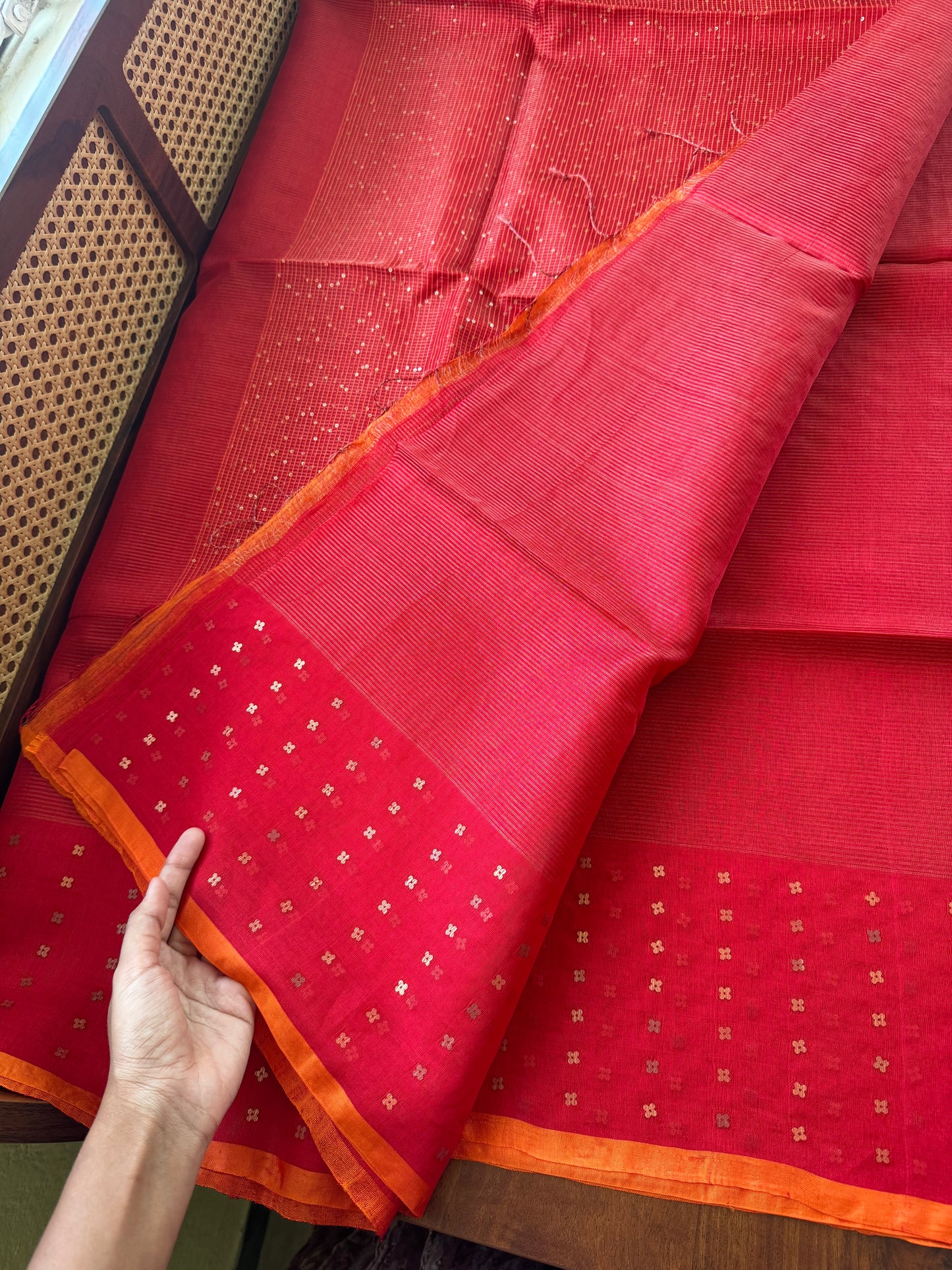 Pure Kora Jamdhani Saree - Red