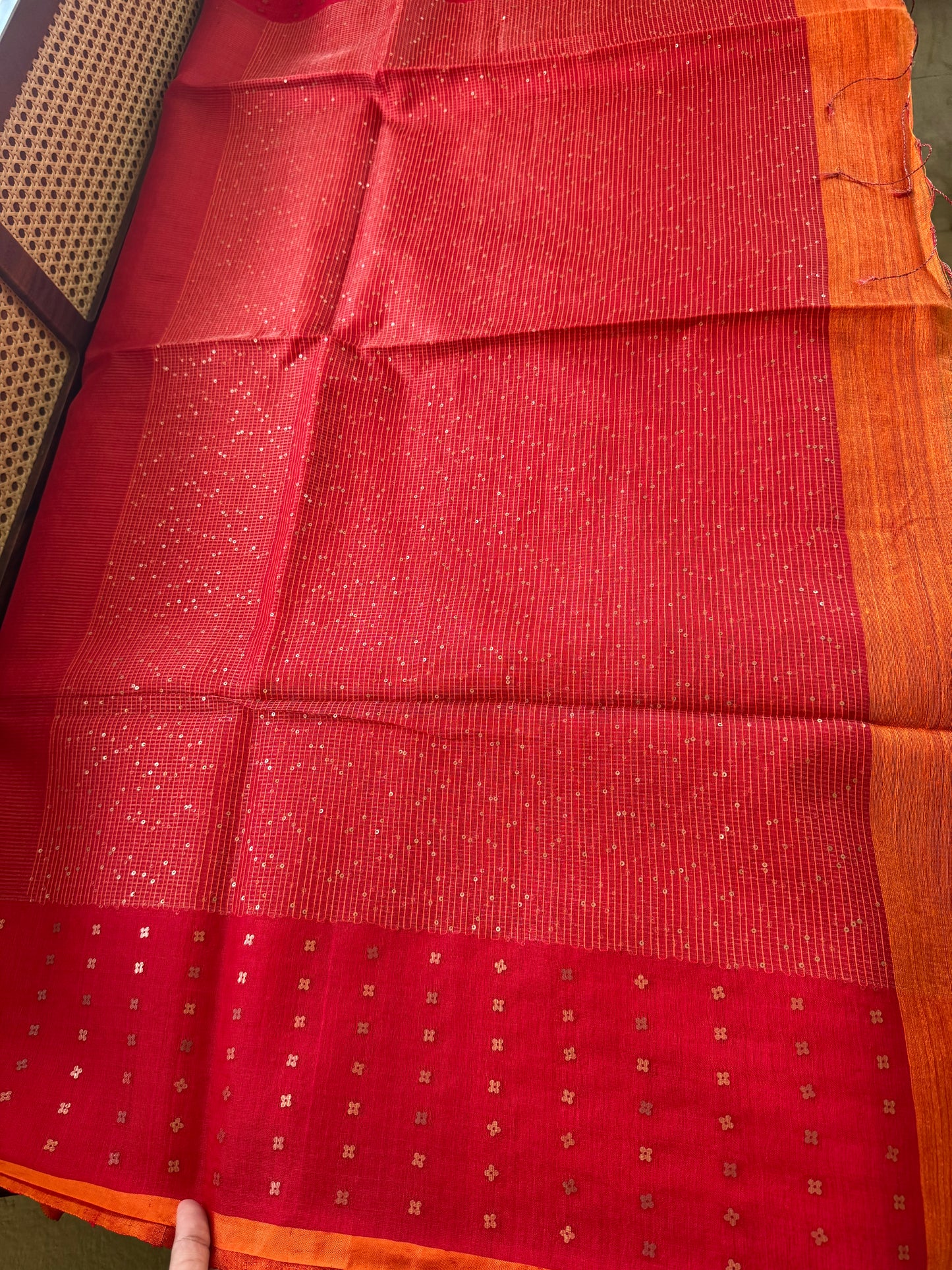 Pure Kora Jamdhani Saree - Red