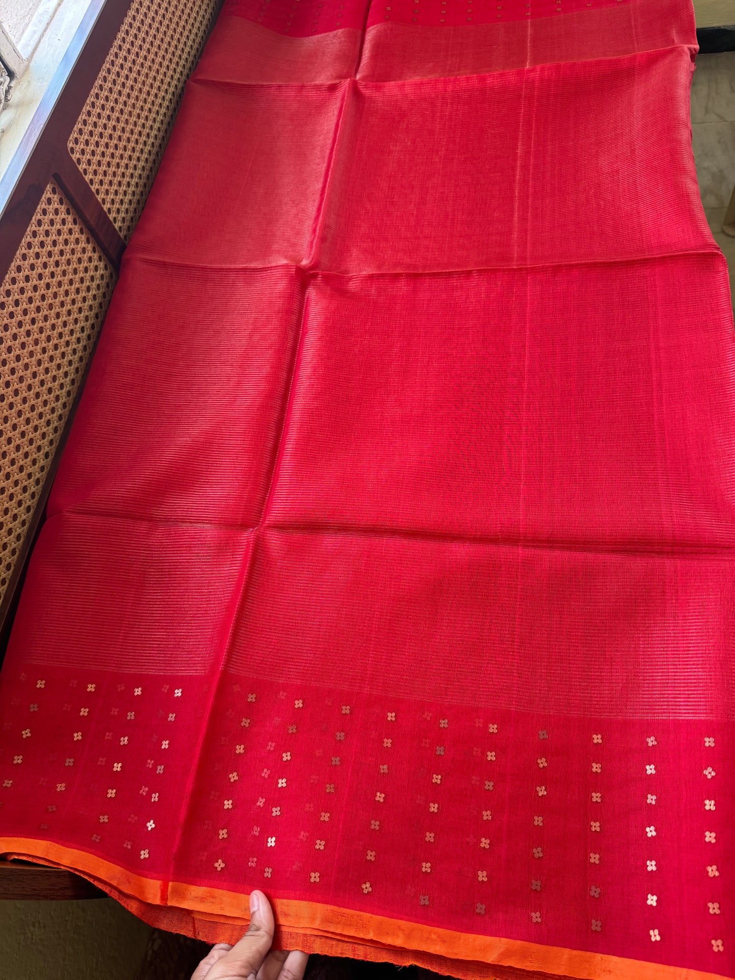 Pure Kora Jamdhani Saree - Red