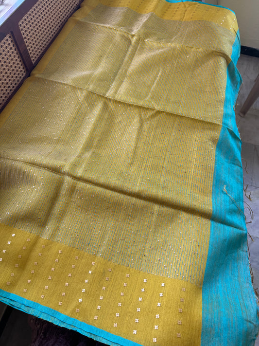 Pure Kora Jamdhani Saree - Green