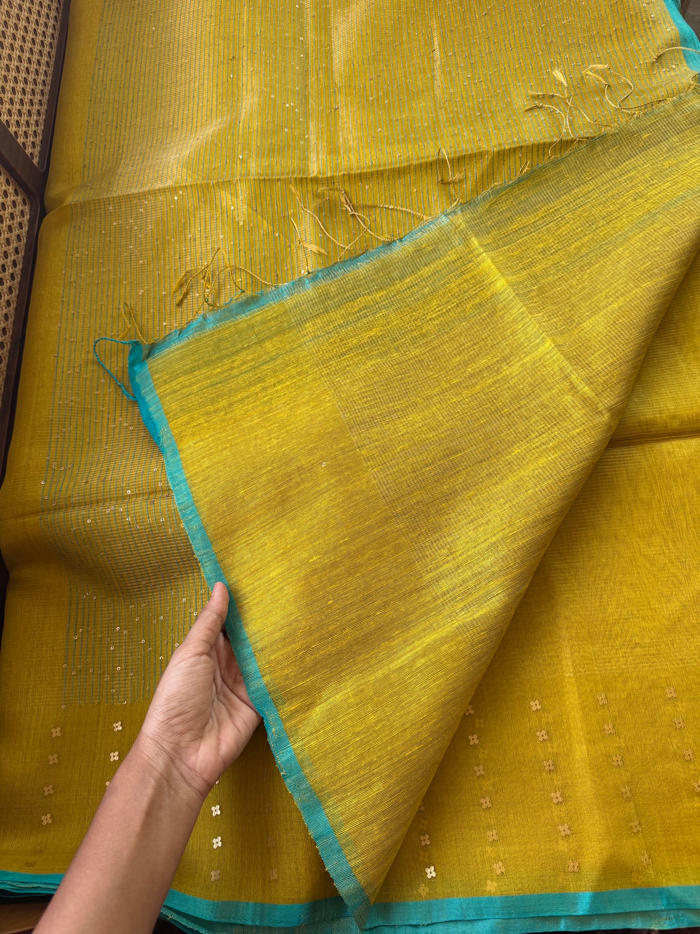 Pure Kora Jamdhani Saree - Green