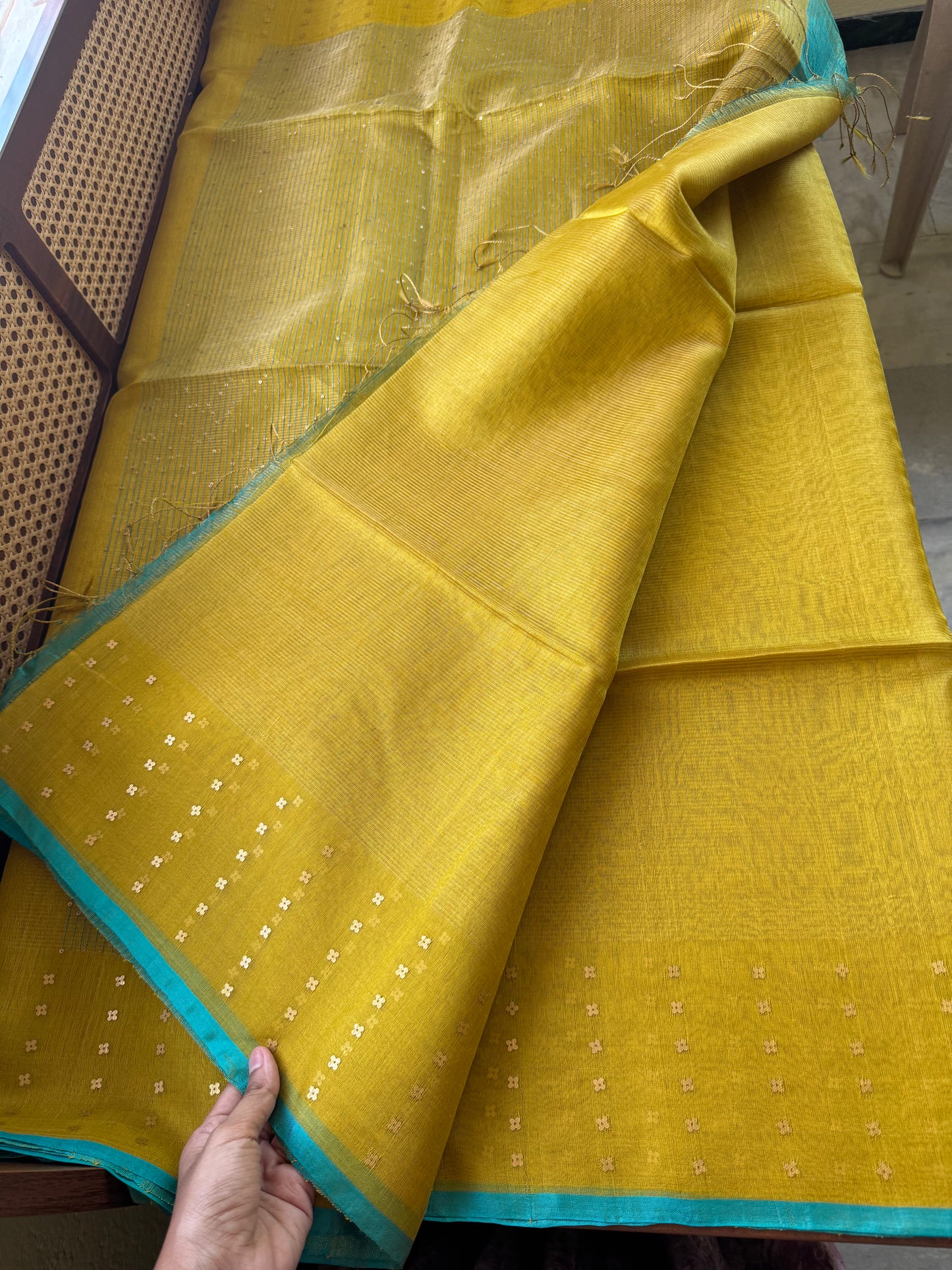 Pure Kora Jamdhani Saree - Green