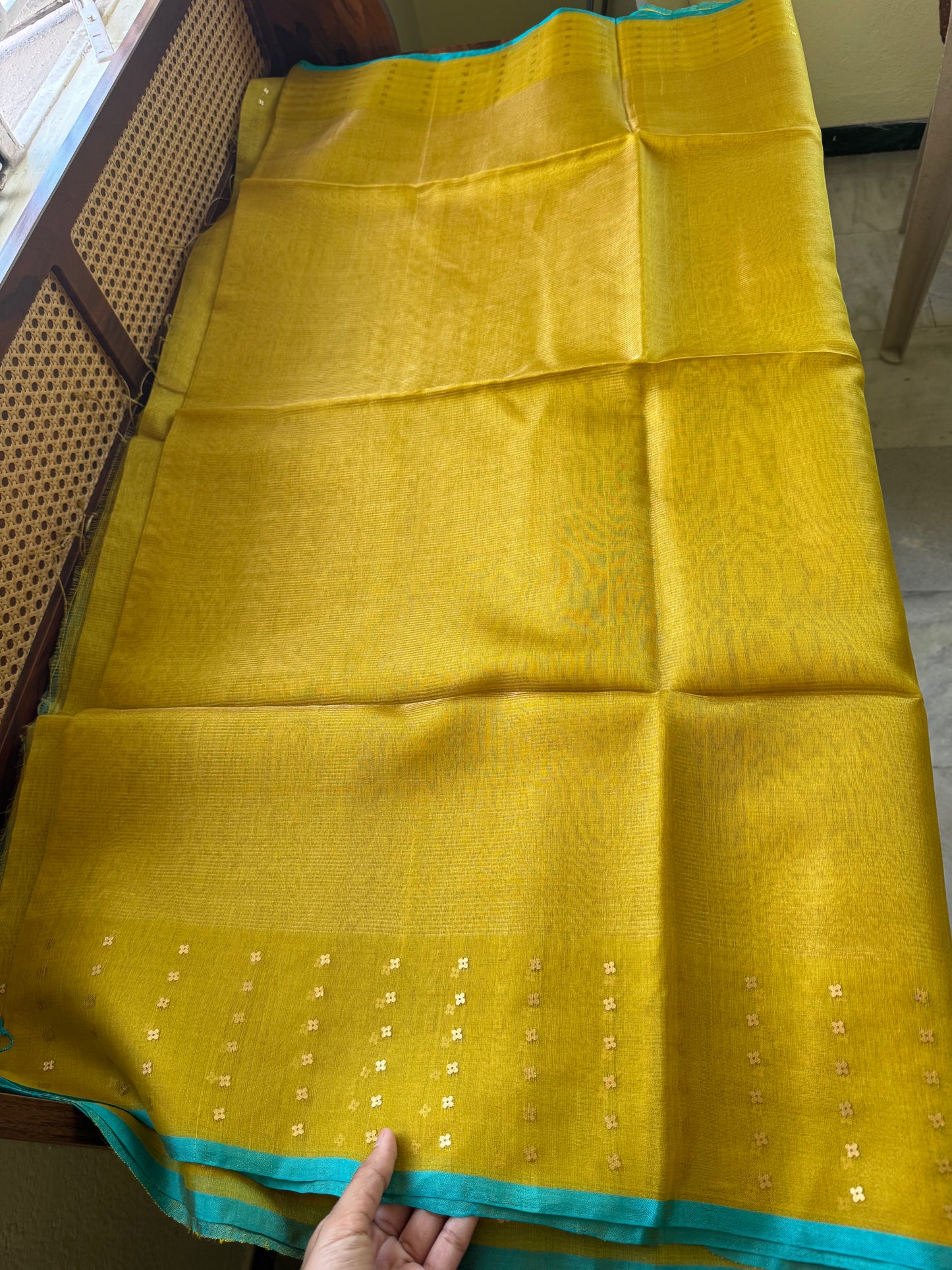 Pure Kora Jamdhani Saree - Green