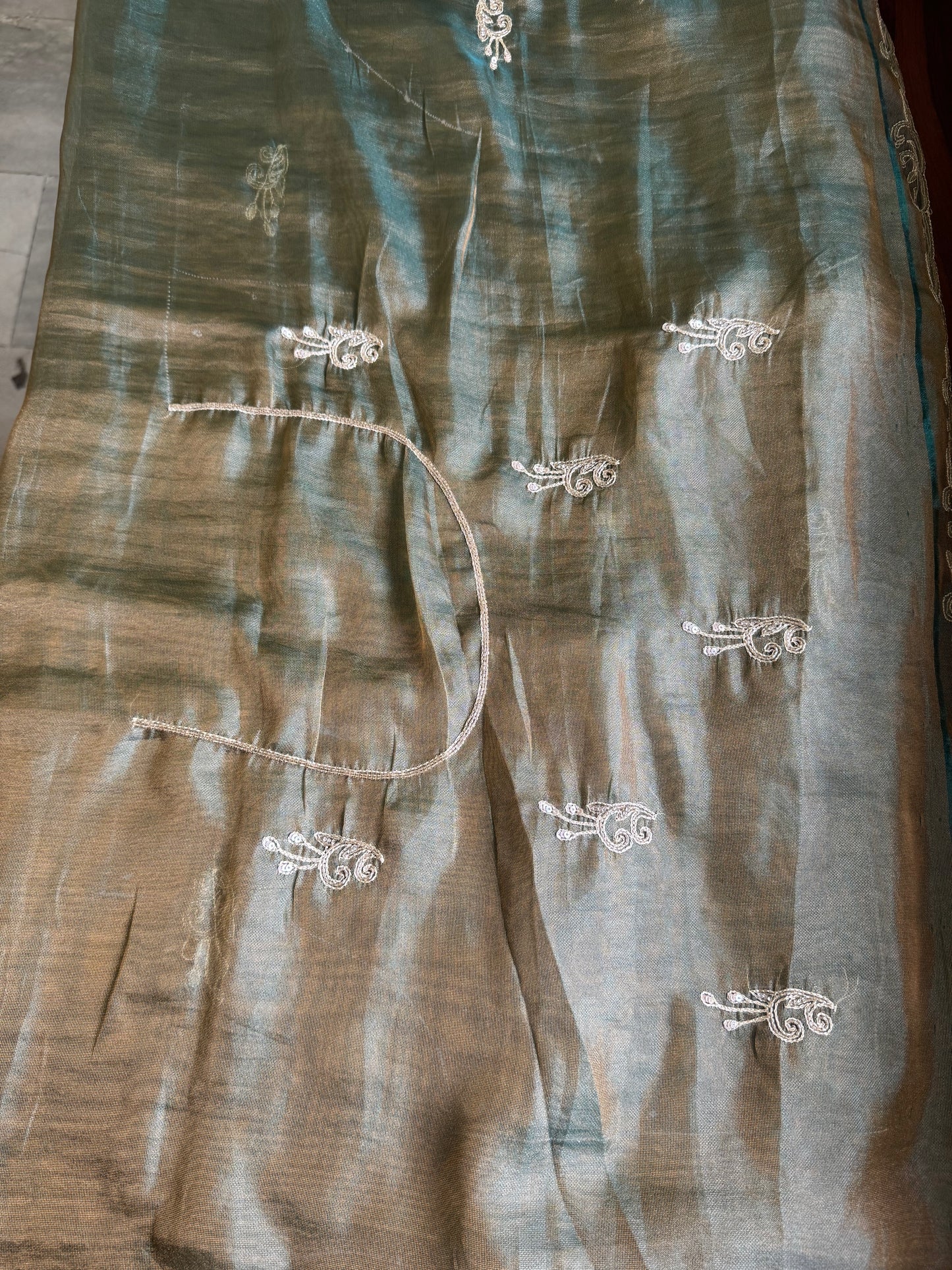 Luxe Tissue Saree with zari work - Blue Golden