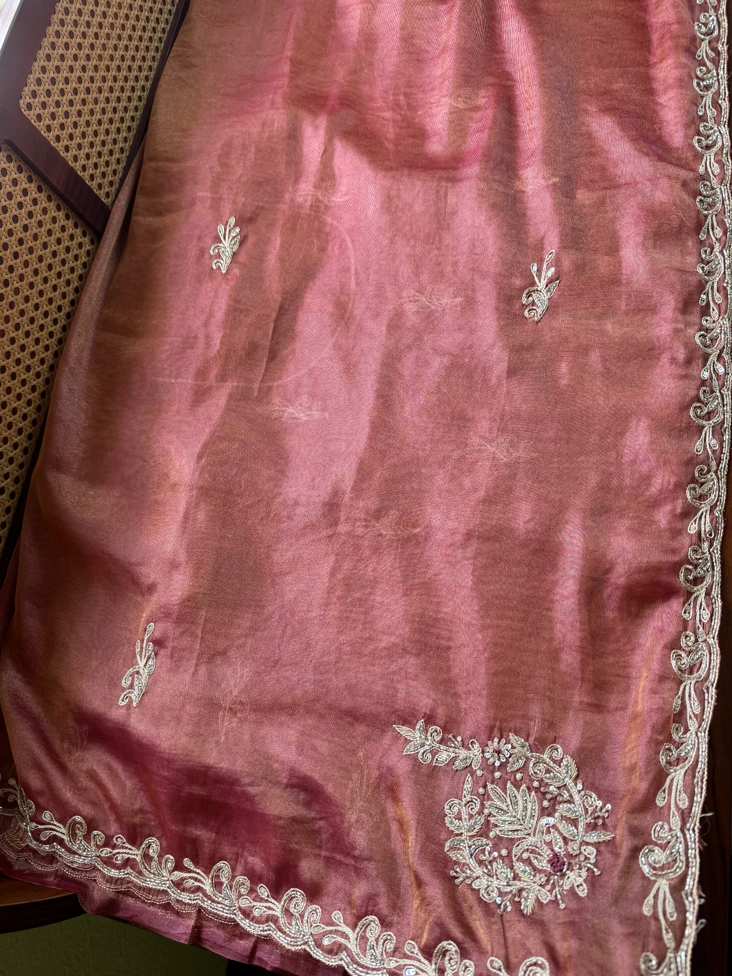 Luxe Tissue Saree with zari work - Pink Golden
