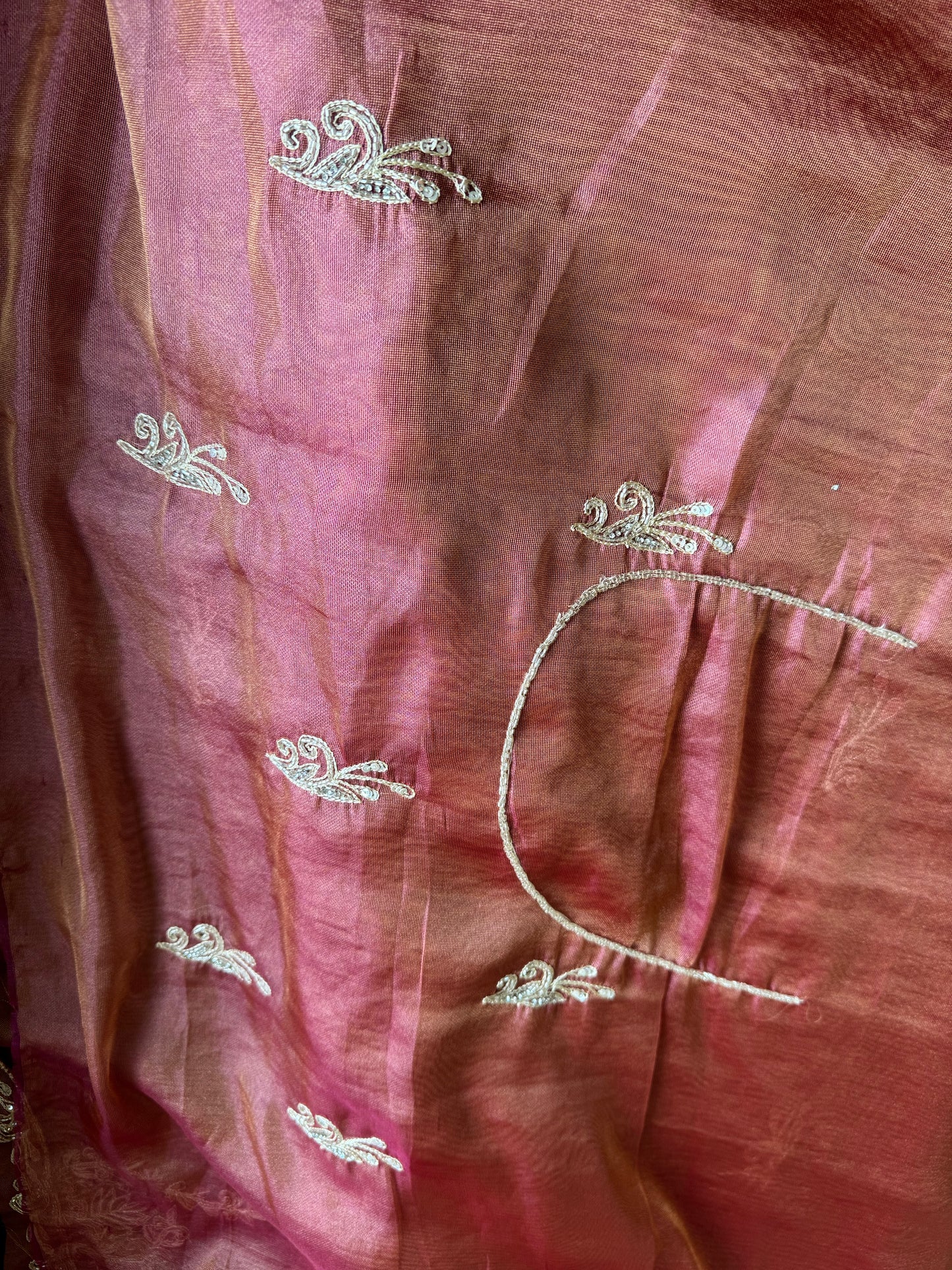 Luxe Tissue Saree with zari work - Pink Golden