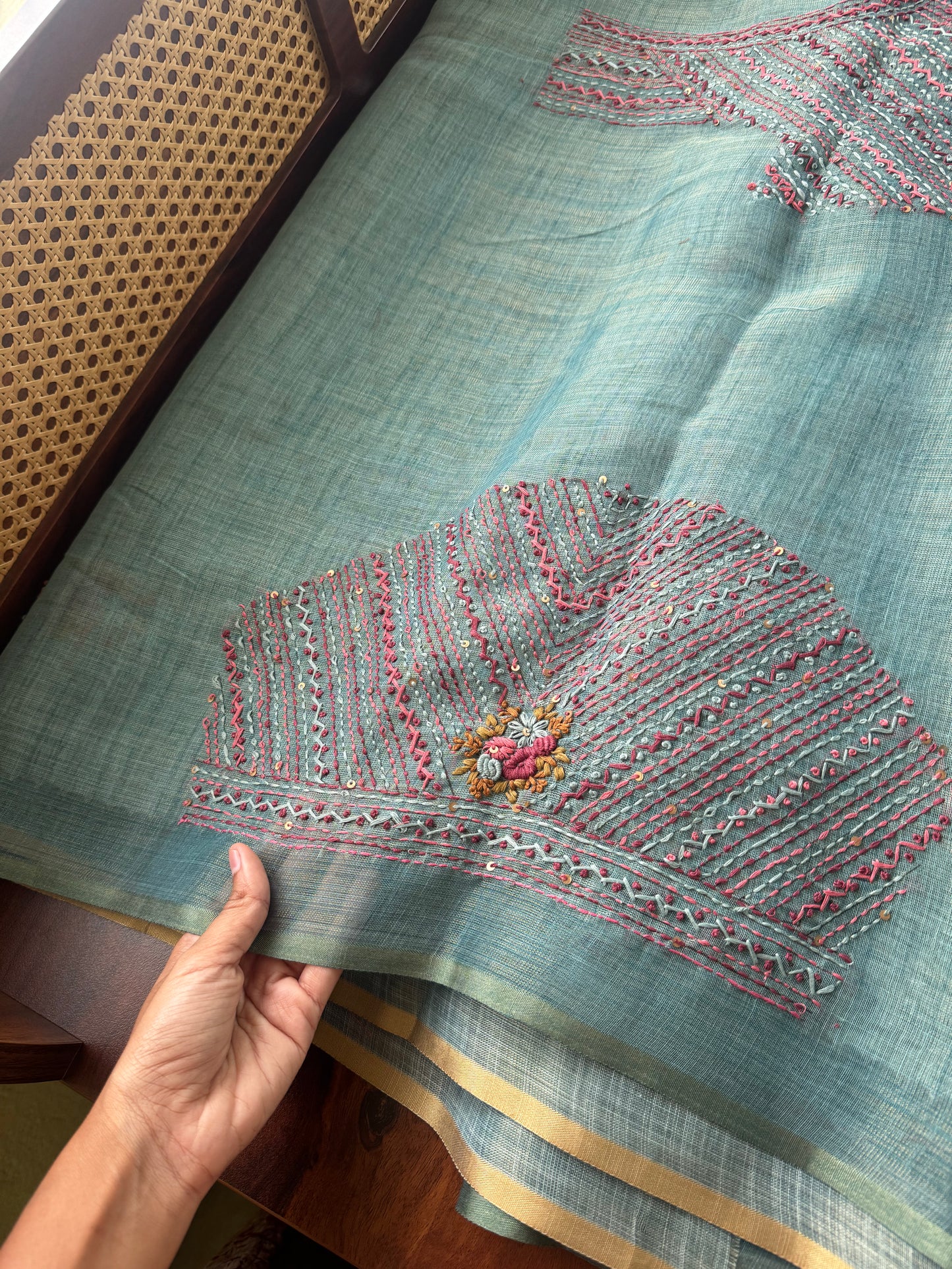 Premium Tissue Linen Sarees with heavy blouse - Blue