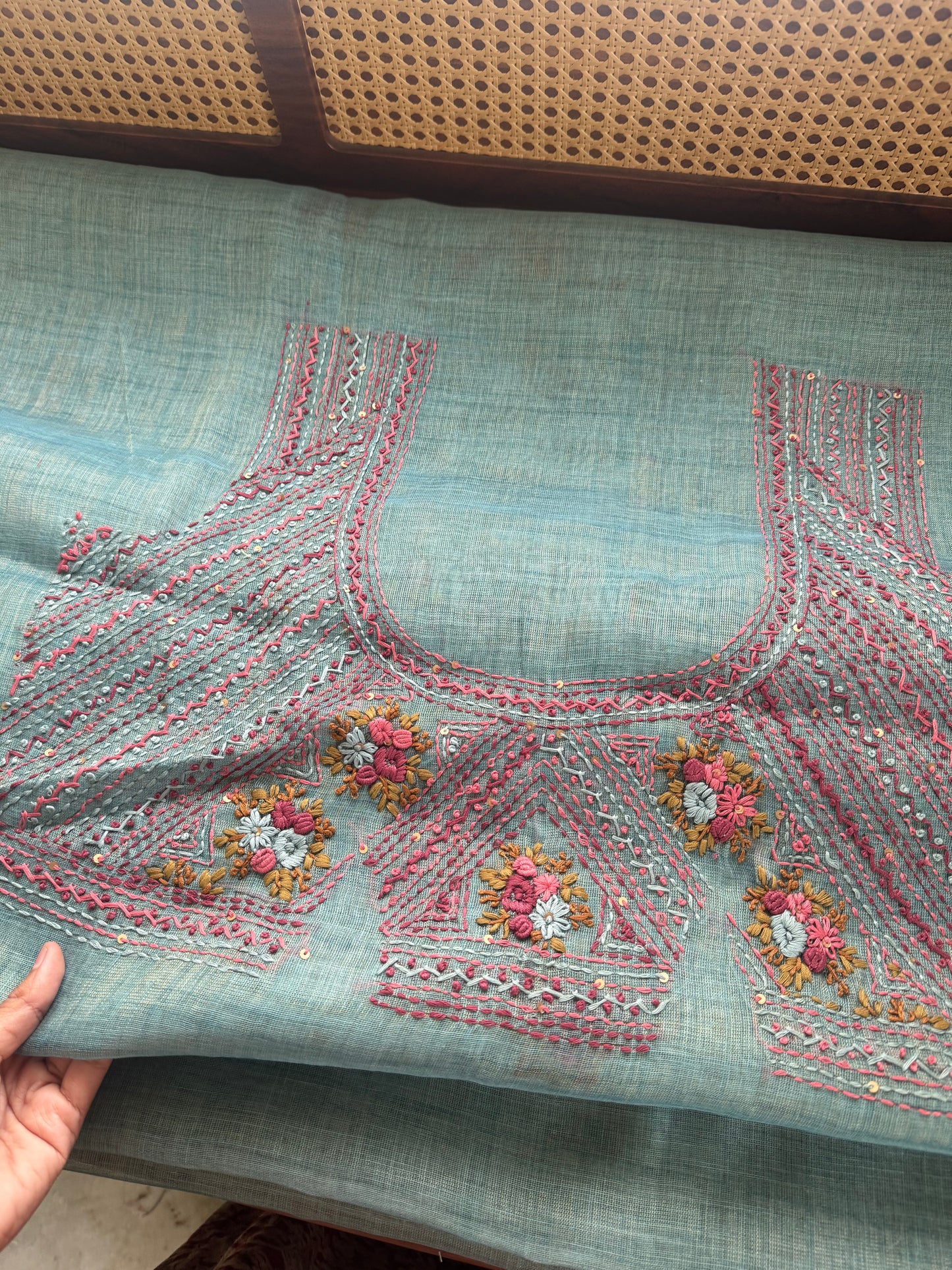 Premium Tissue Linen Sarees with heavy blouse - Blue