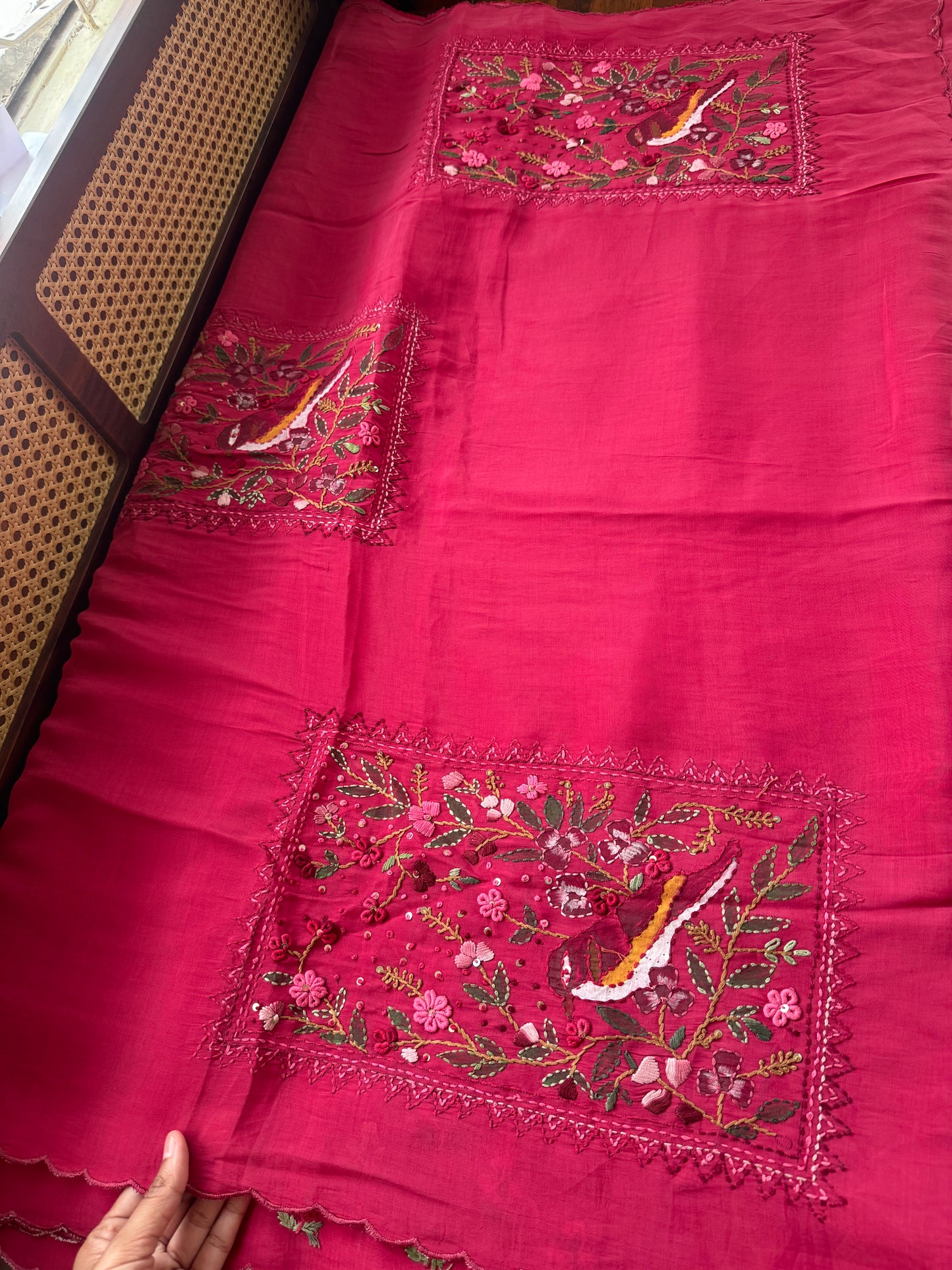 Mul Chanderi Handwork Sarees - Pink