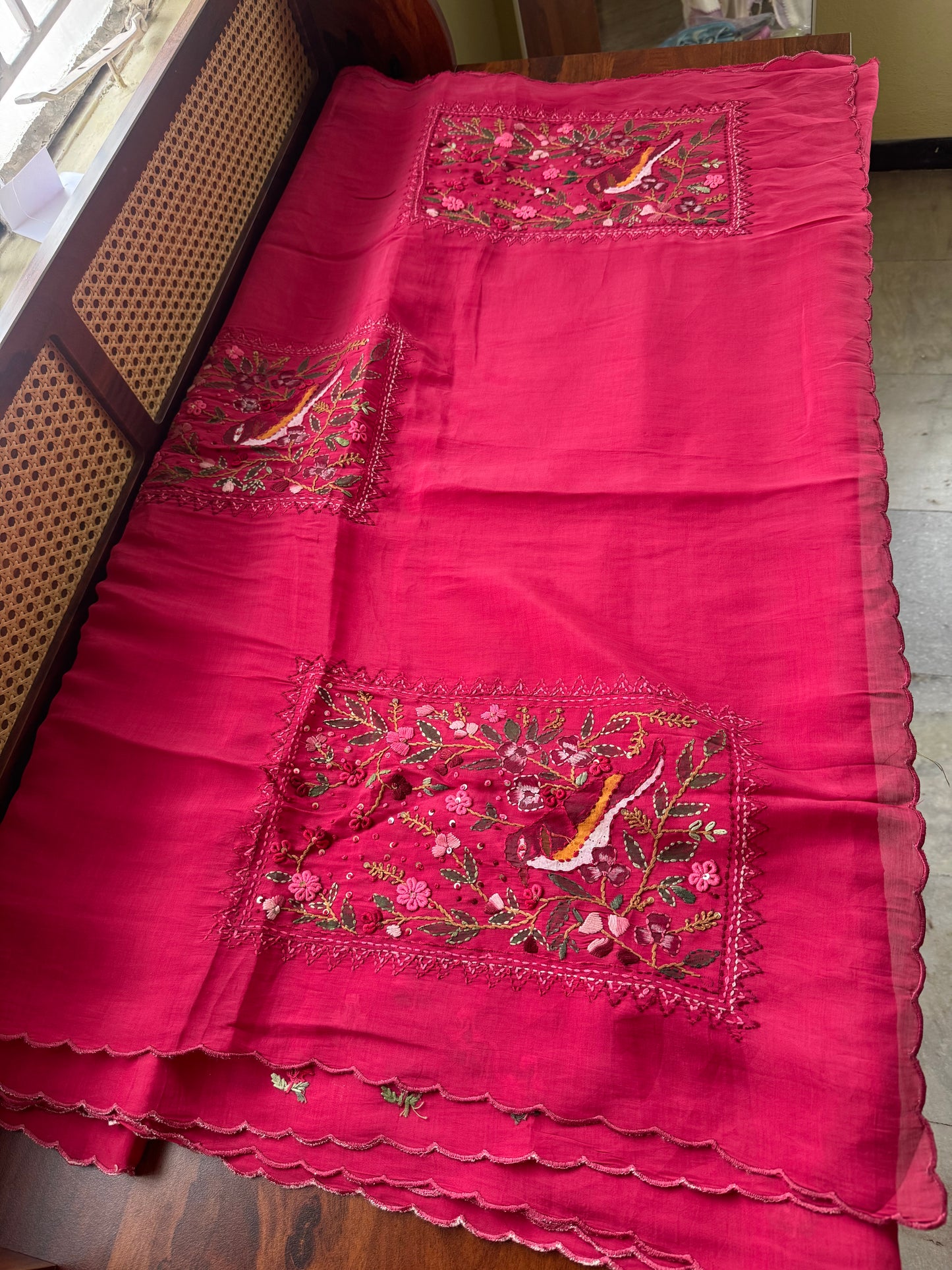 Mul Chanderi Handwork Sarees - Pink