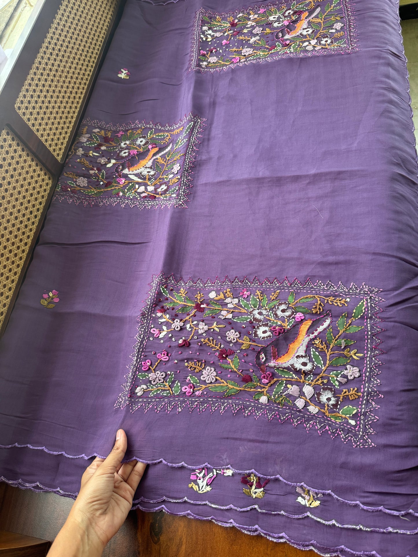 Mul Chanderi Handwork Sarees - Violet