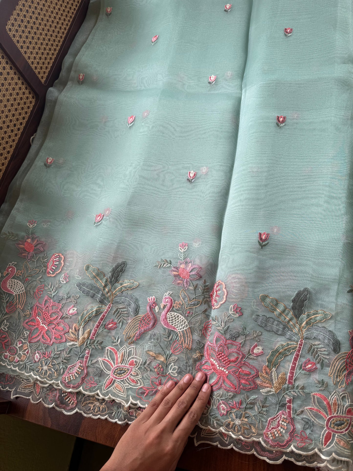 Delicate Tissue Organza Saree - Aqua Blue