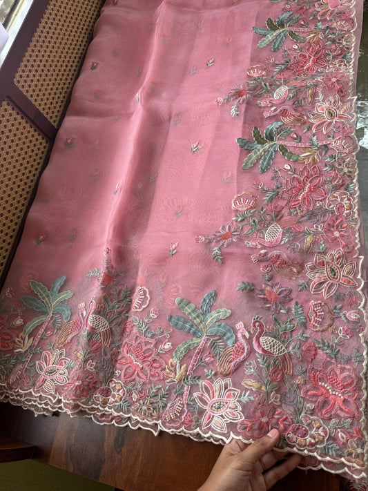 Delicate Tissue Organza Saree - Pink
