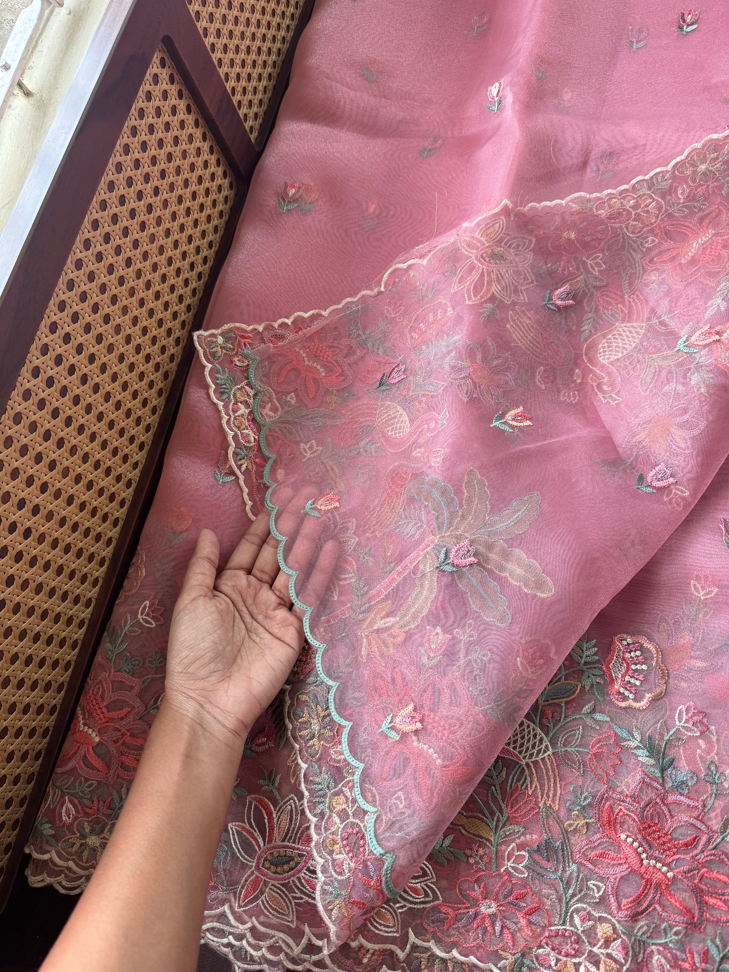 Delicate Tissue Organza Saree - Pink