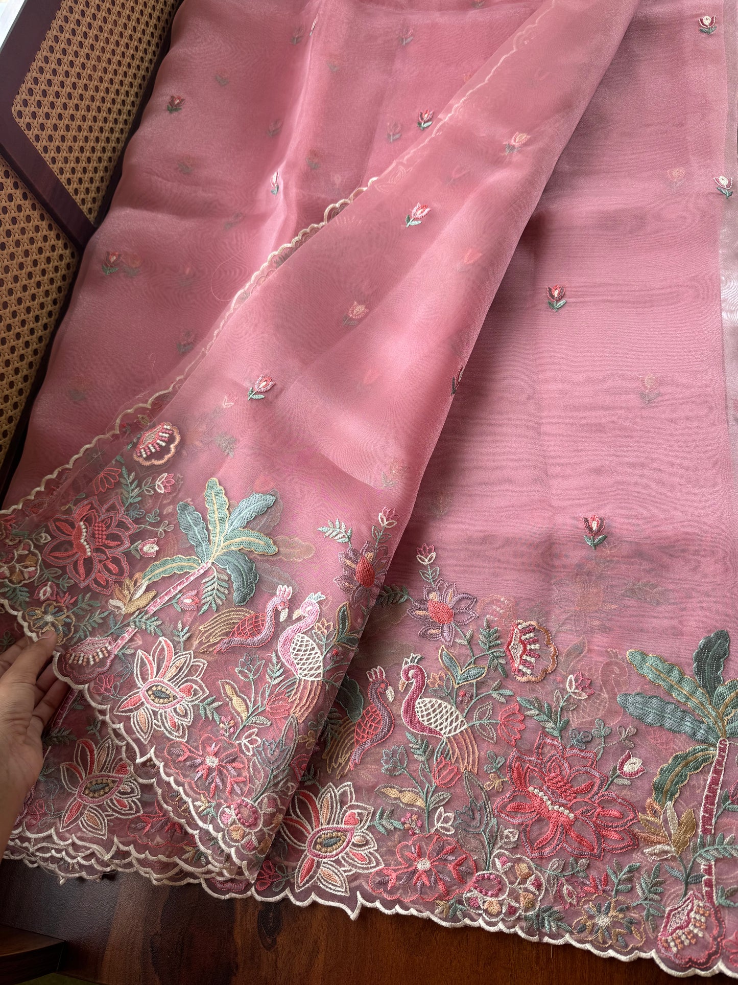 Delicate Tissue Organza Saree - Pink