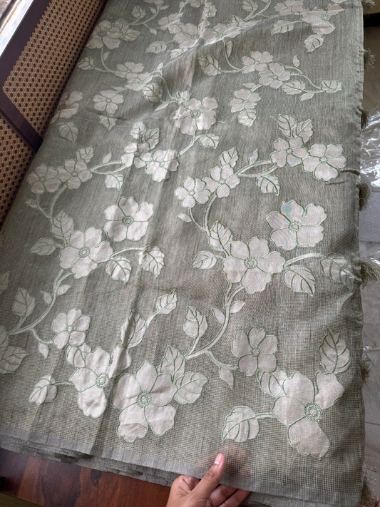 Tissue Applique Sarees - Sage Green