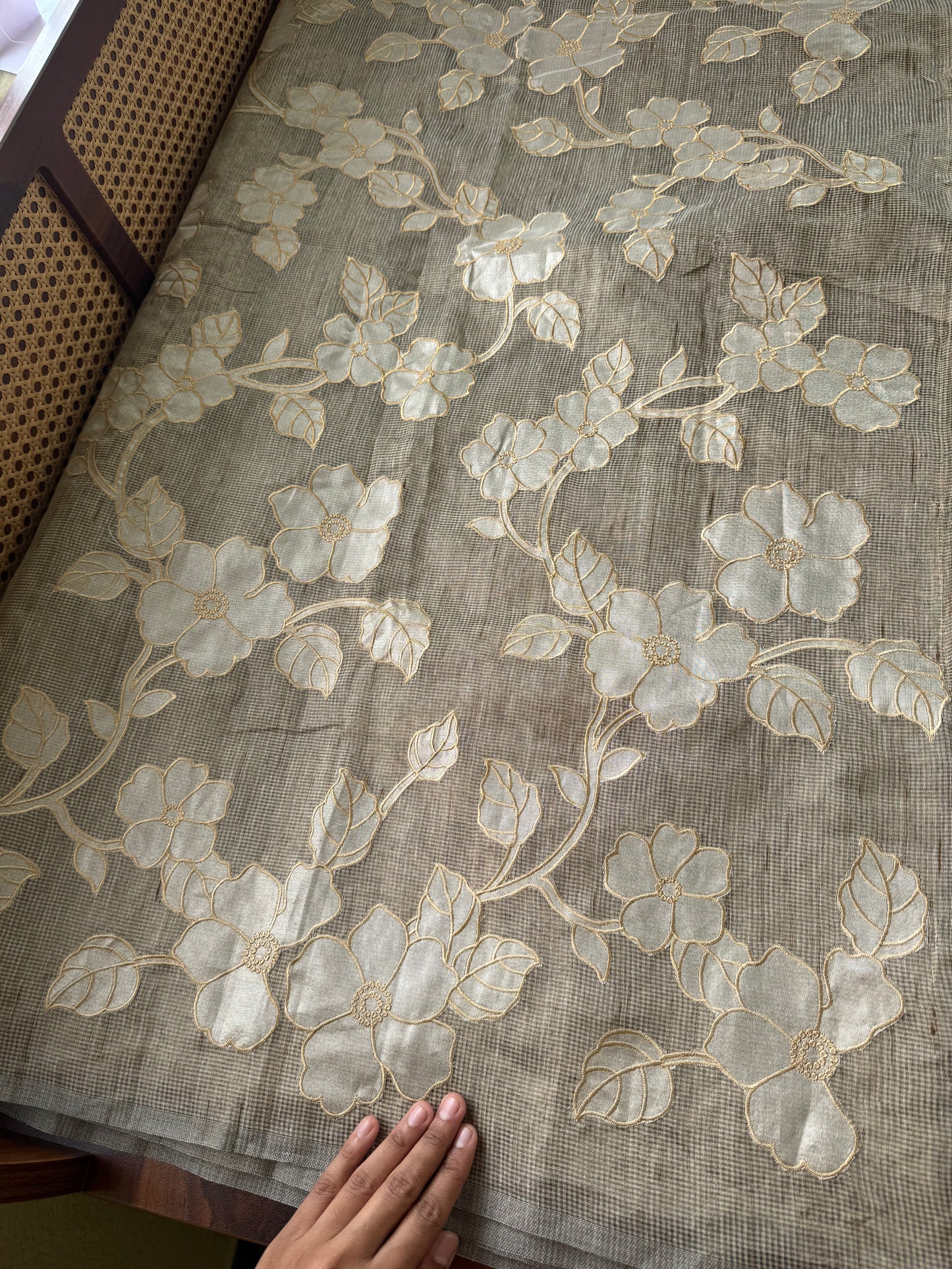 Tissue Applique Sarees - Grey Golden