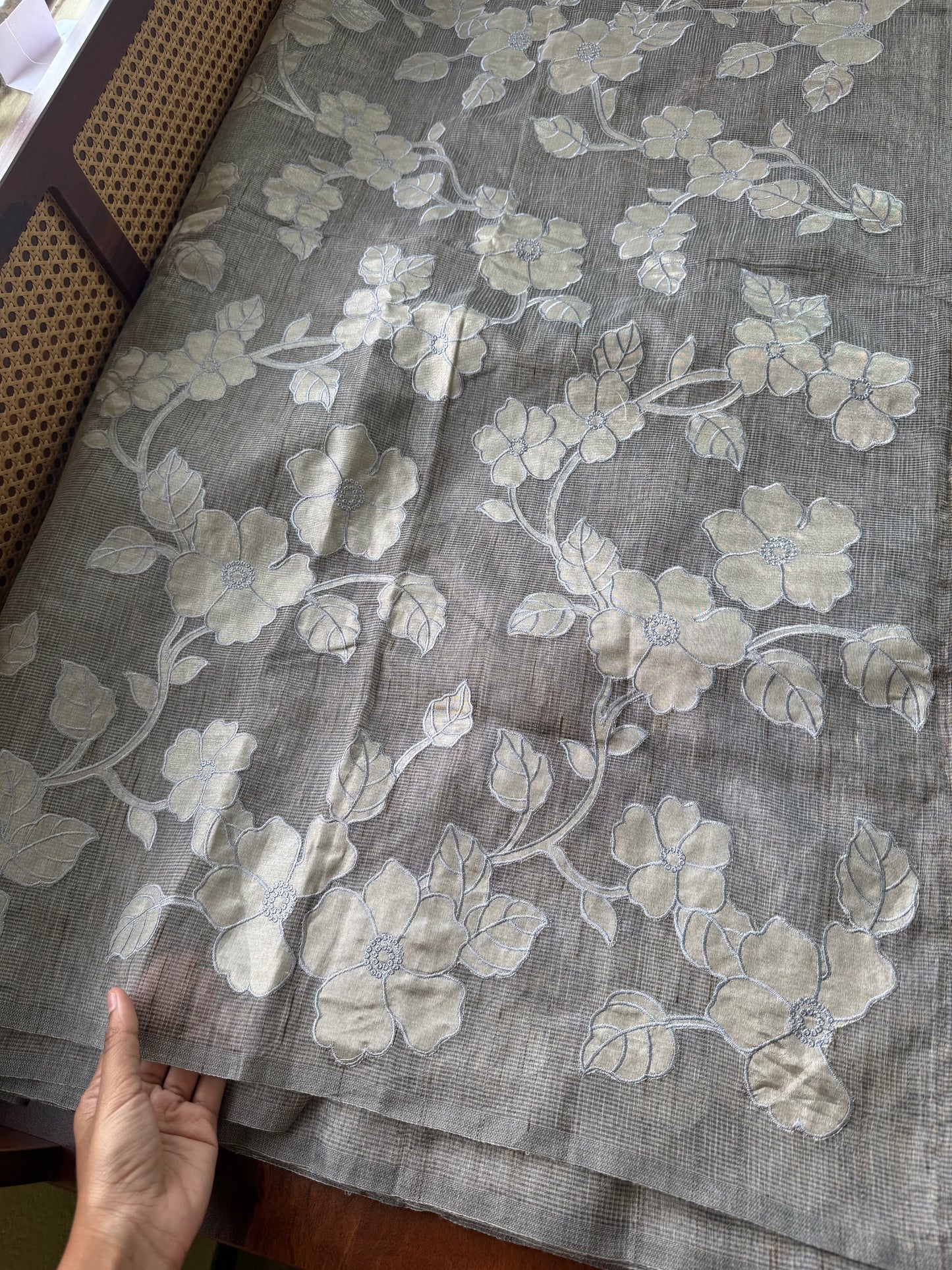 Tissue Applique Sarees - Grey Blue