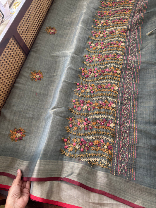 Premium Tissue Linen Sarees - Grey