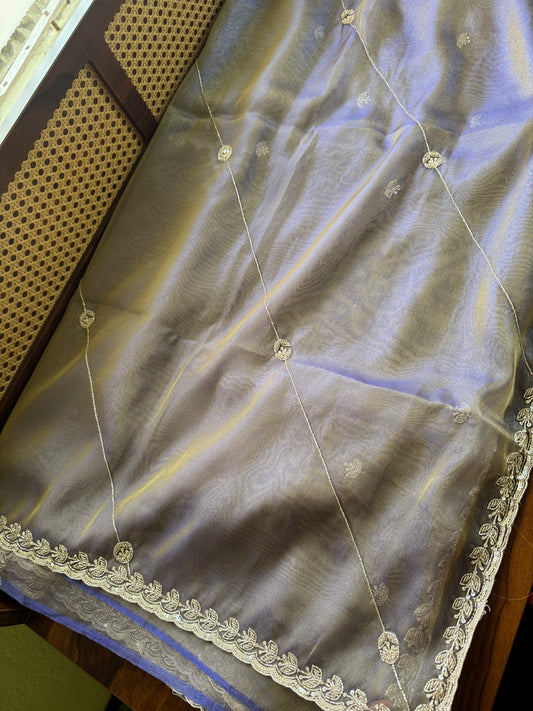 Luxe Tissue Saree with zari work - Lavender Golden