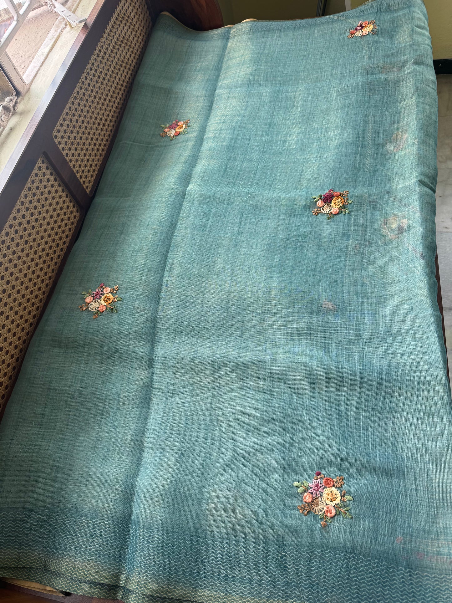 Premium Tissue Linen Sarees with heavy blouse - Blue