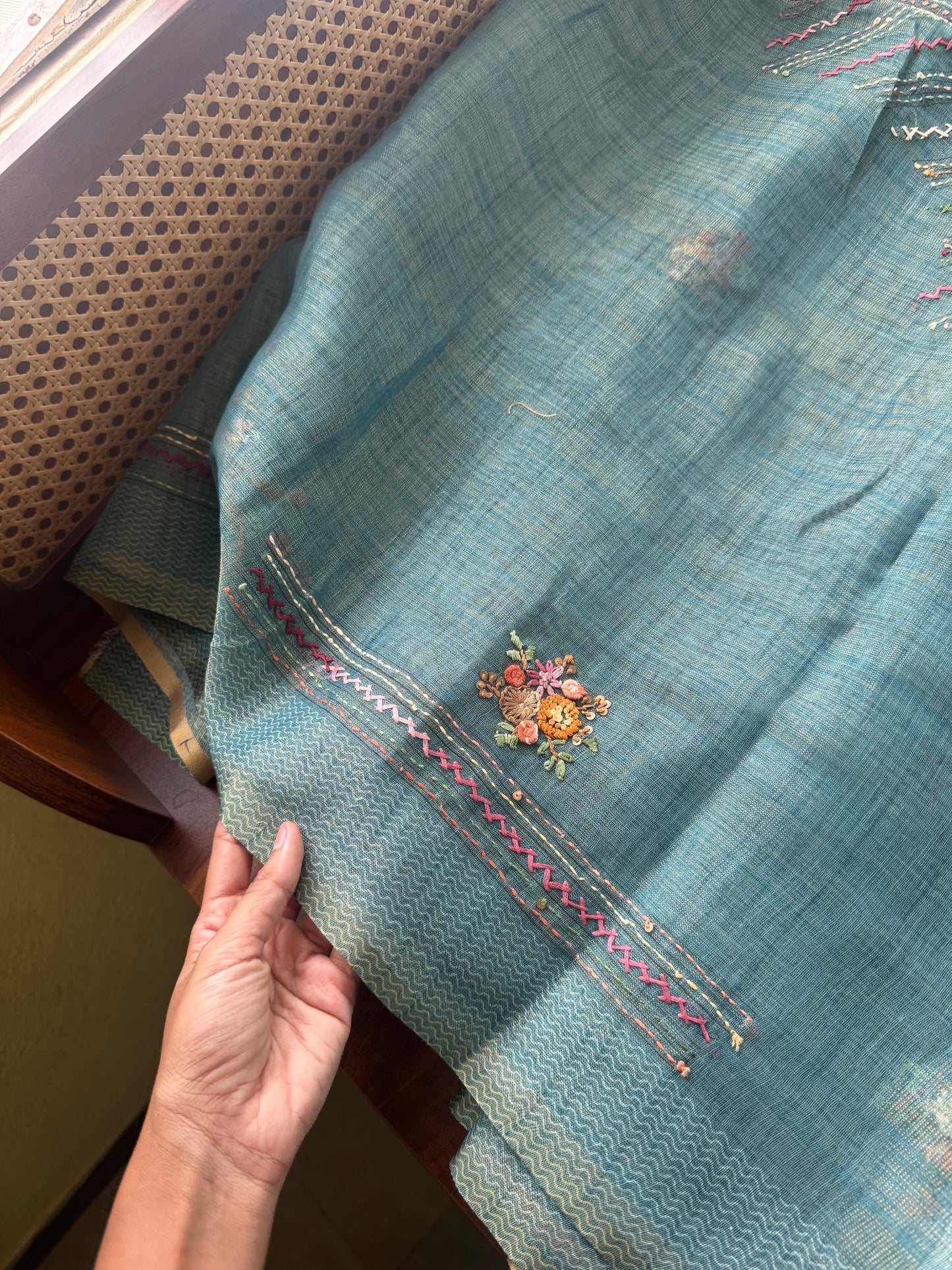 Premium Tissue Linen Sarees with heavy blouse - Blue
