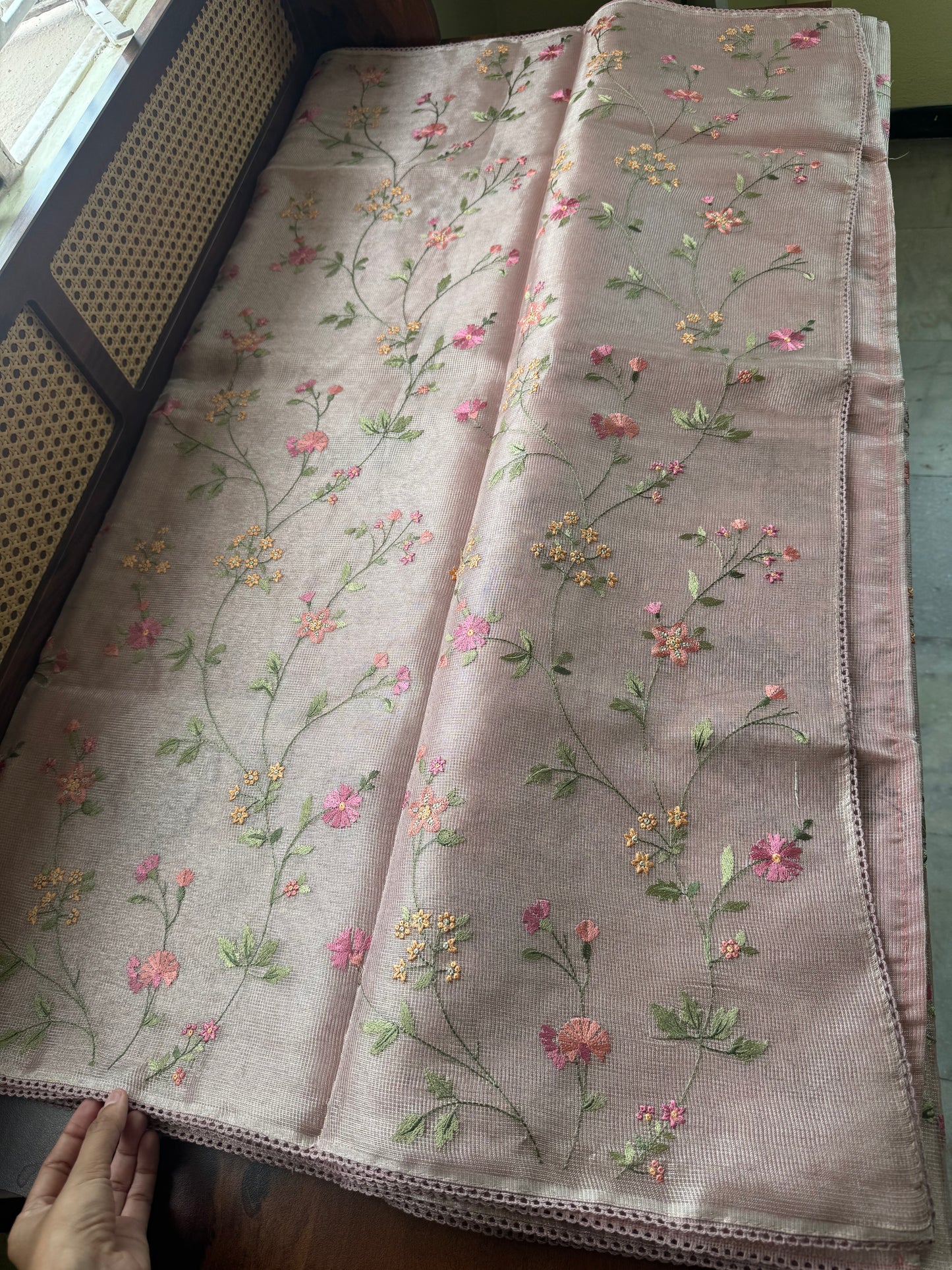 Floral Tissue Saree -Metallic Pink