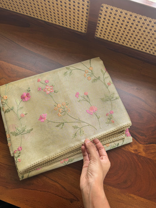 Floral Tissue Saree -Metallic Yellow