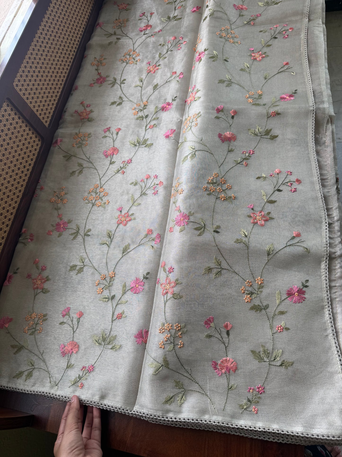 Floral Tissue Saree -Silver
