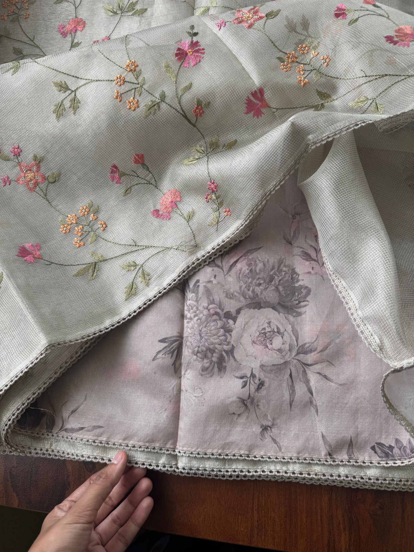 Floral Tissue Saree -Silver