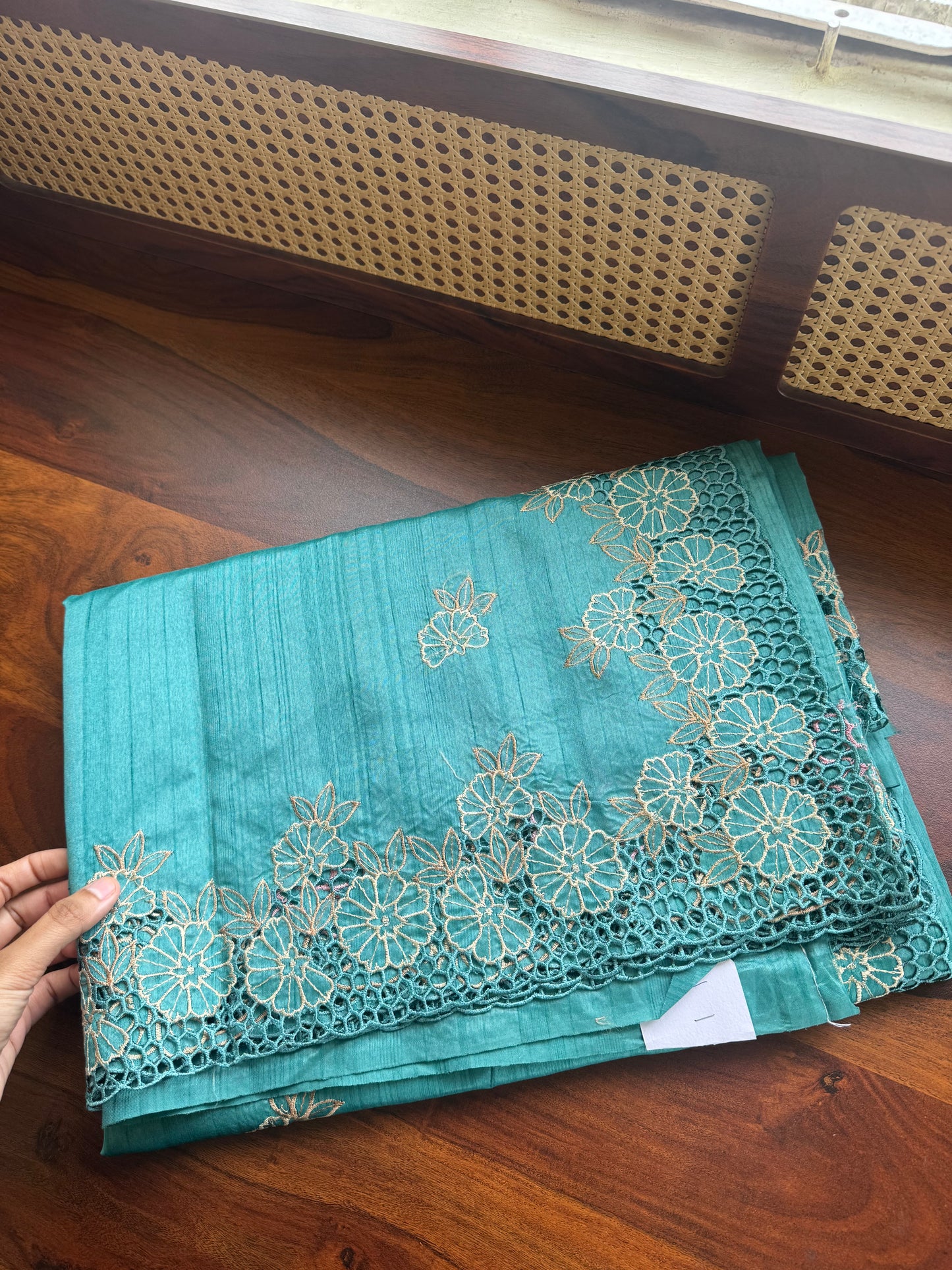 Cutwork Tussar Blend Saree - Blue