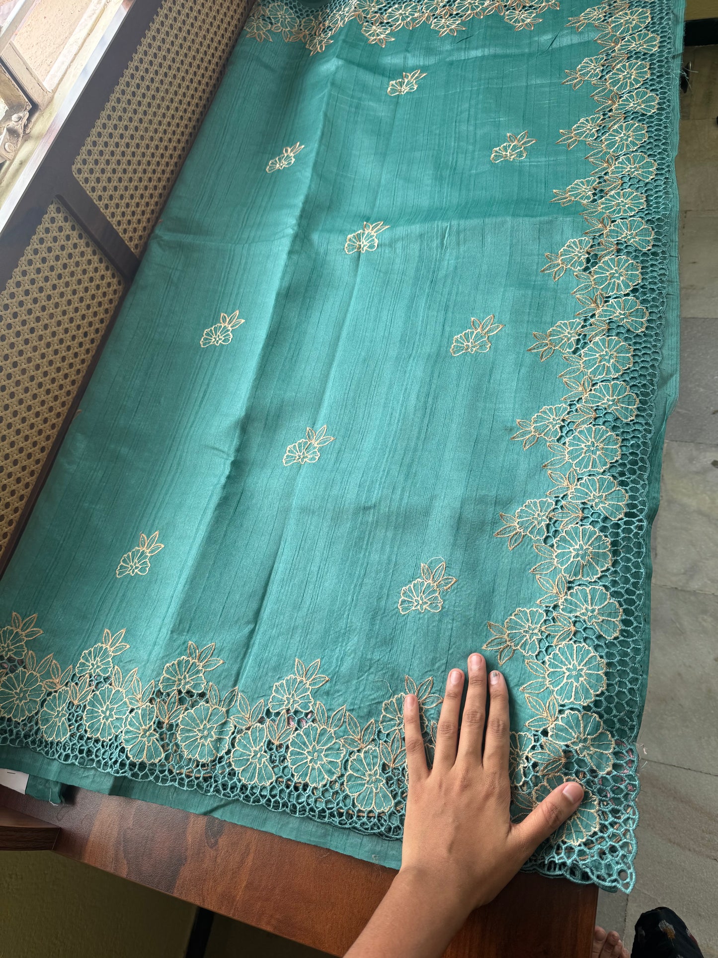 Cutwork Tussar Blend Saree - Blue