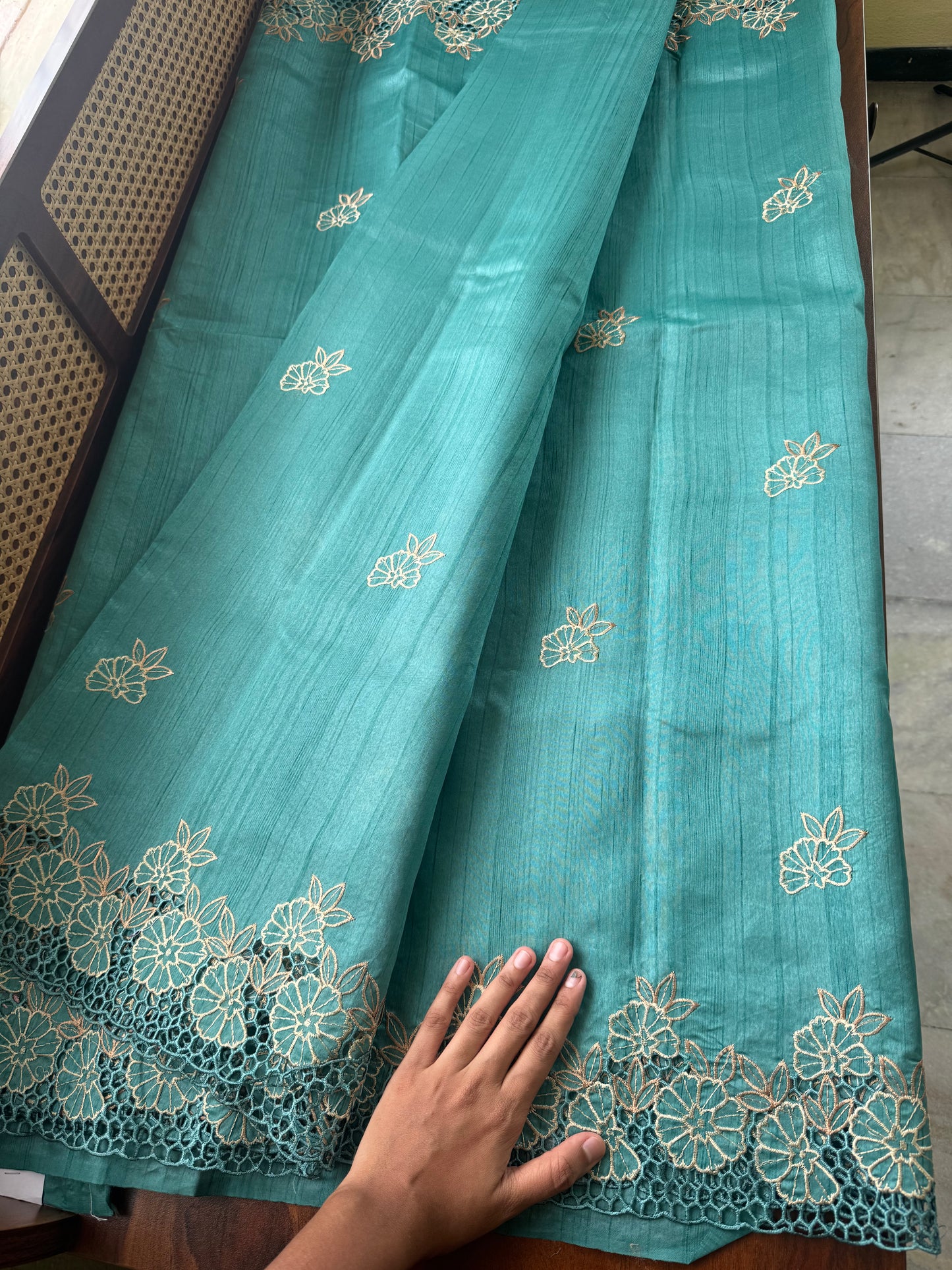 Cutwork Tussar Blend Saree - Blue