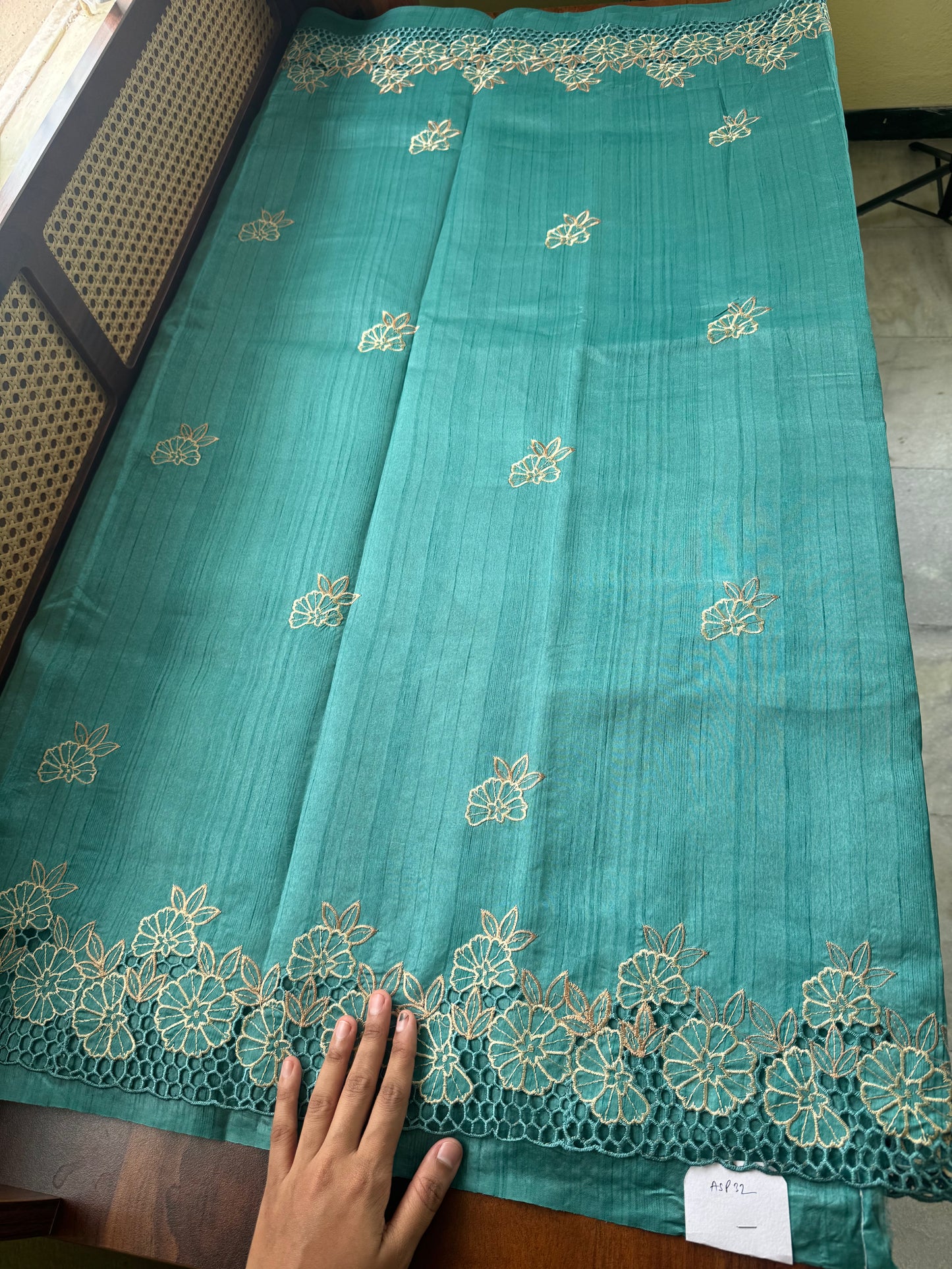 Cutwork Tussar Blend Saree - Blue