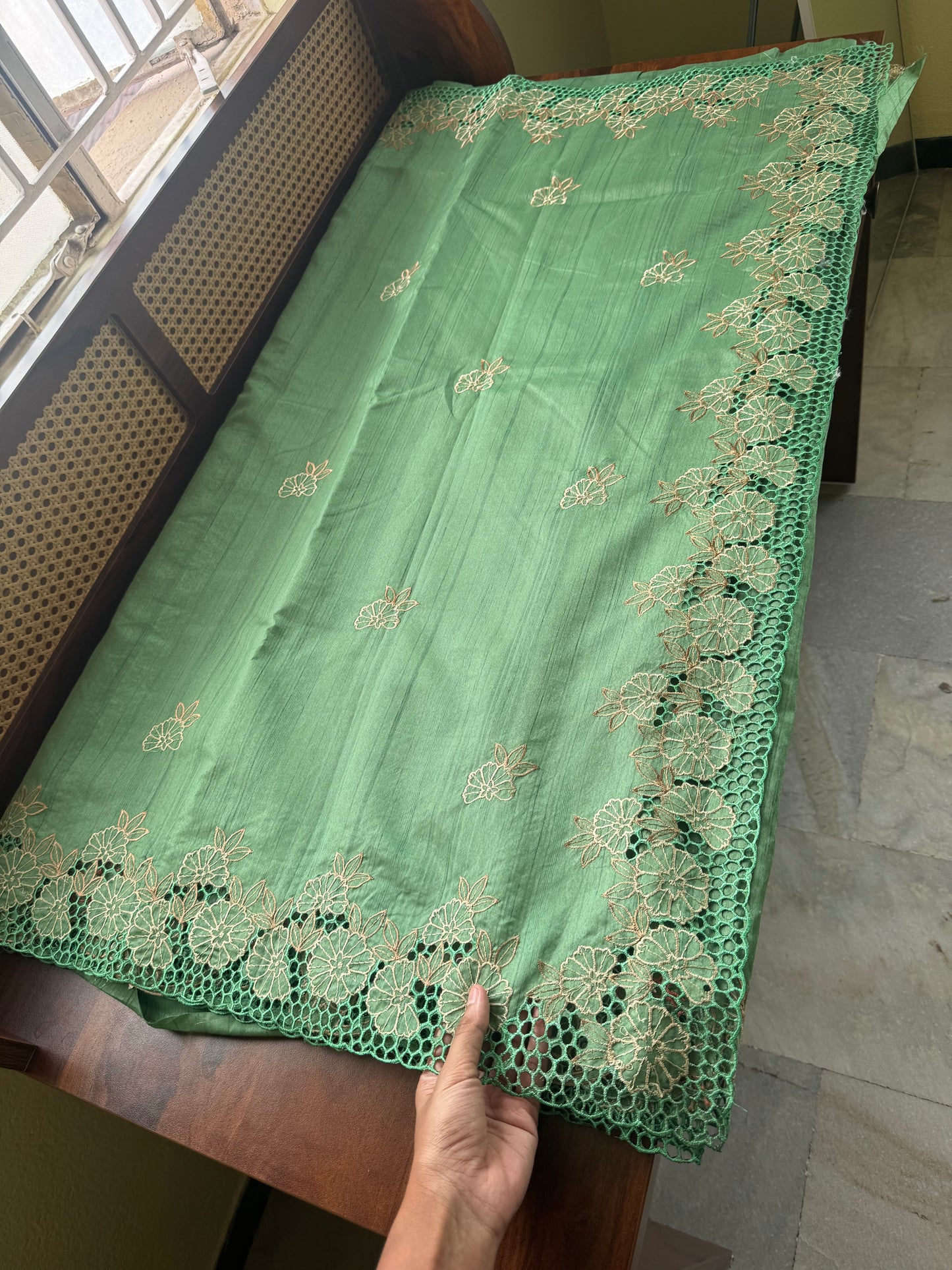 Cutwork Tussar Blend Saree - Beige